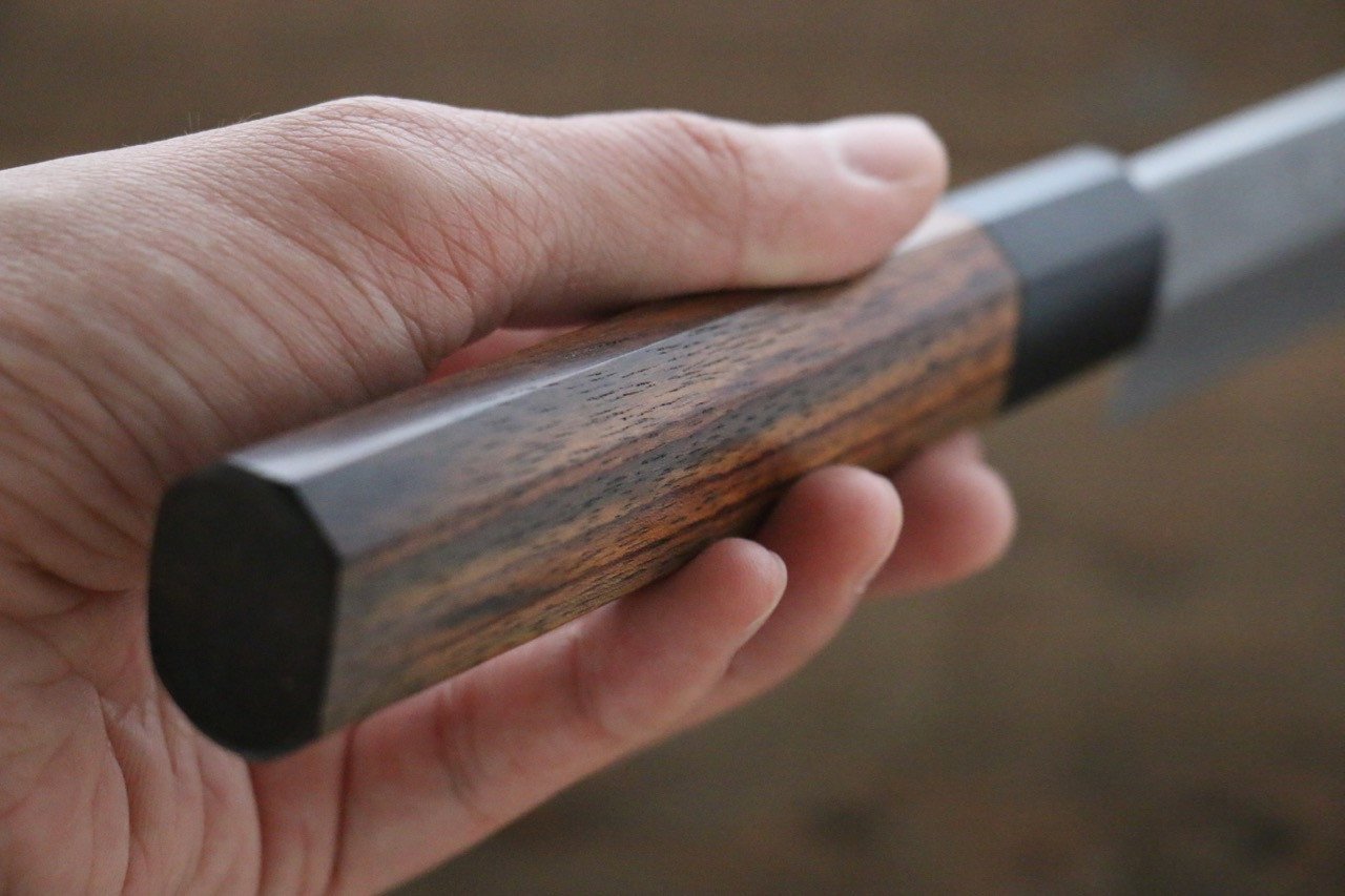 Hideo Kitaoka Blue Steel No.2 Damascus Yanagiba 240mm Shitan Handle - Japanny - Best Japanese Knife