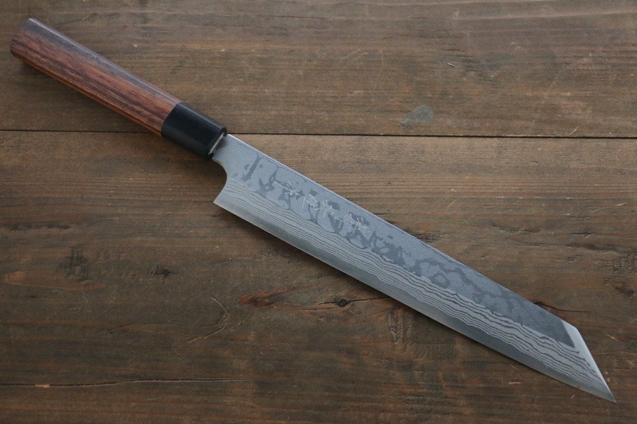 Hideo Kitaoka Blue Steel No.2 Damascus Kiritsuke Yanagiba 240mm Shitan Handle - Japanny - Best Japanese Knife