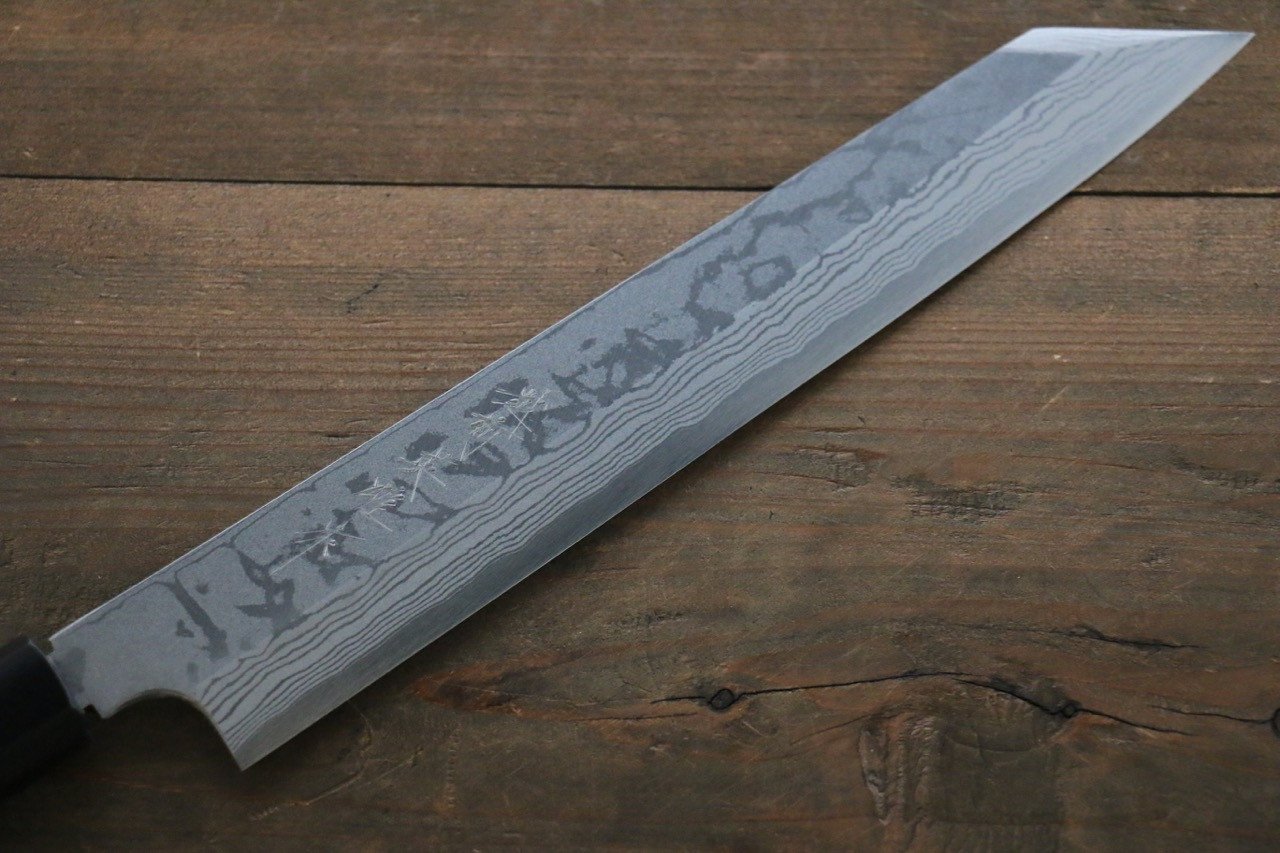 Hideo Kitaoka Blue Steel No.2 Damascus Kiritsuke Yanagiba 240mm Shitan Handle - Japanny - Best Japanese Knife