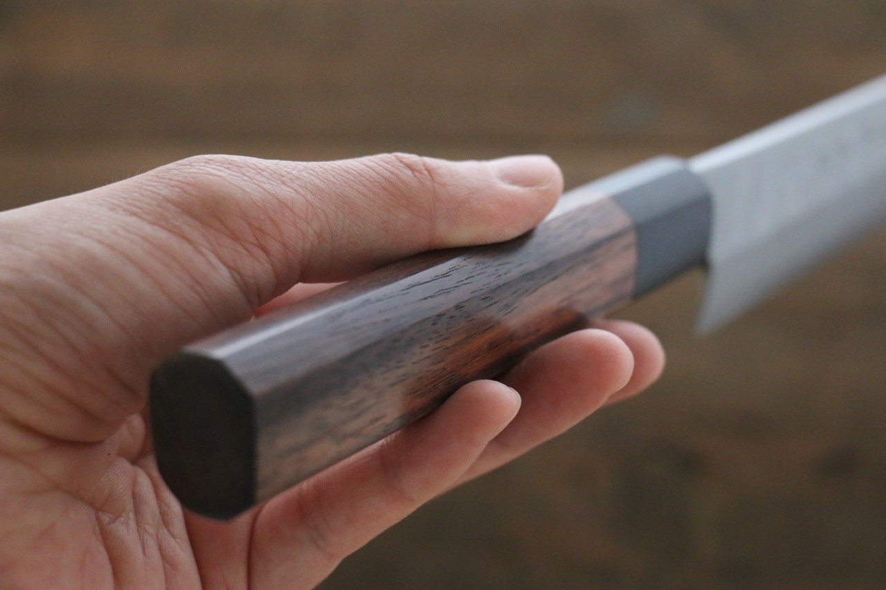 Hideo Kitaoka Blue Steel No.2 Damascus Kiritsuke Yanagiba 240mm Shitan Handle - Japanny - Best Japanese Knife