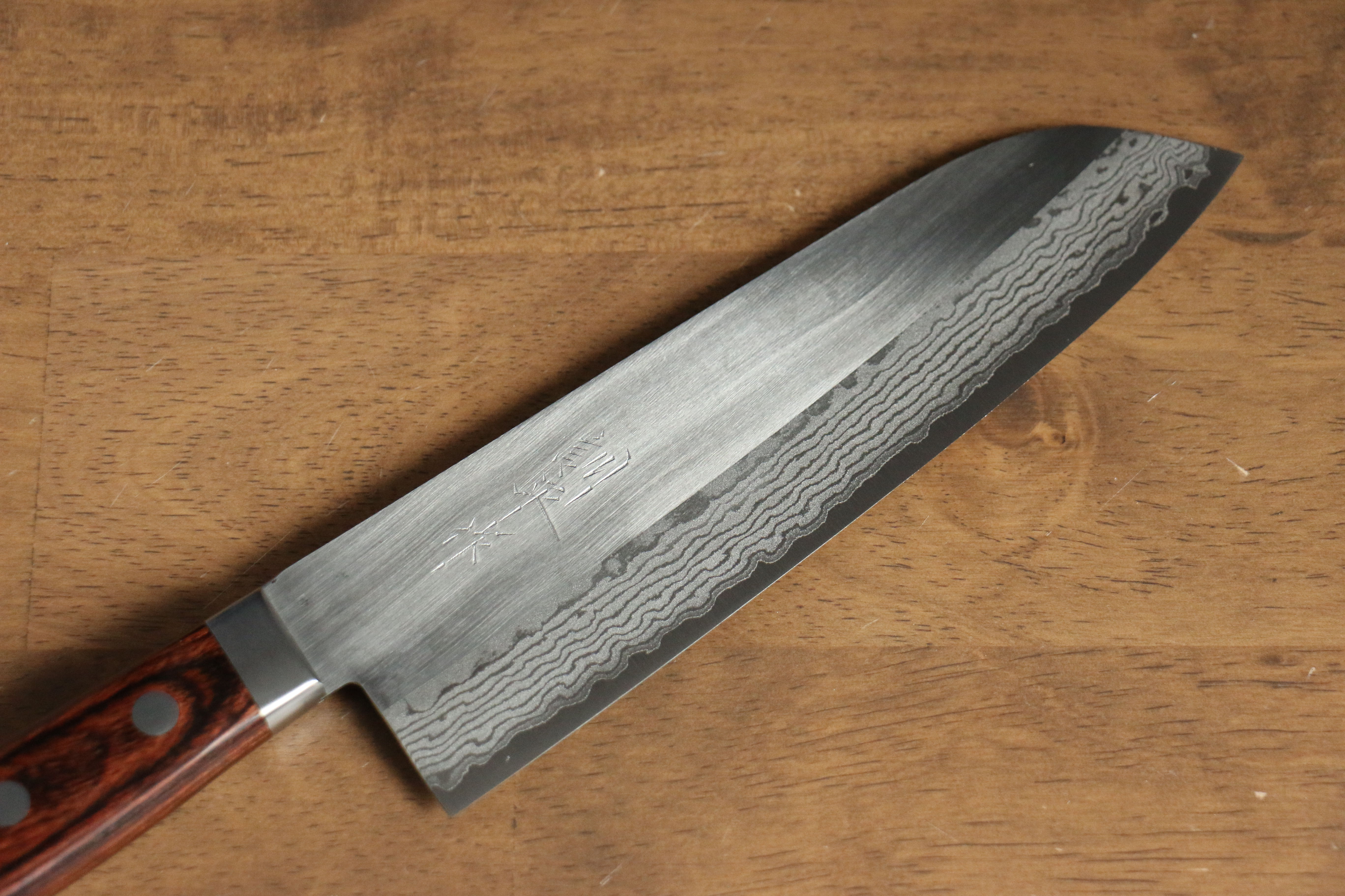 Kunihira Sairyu VG10 Migaki Finished Damascus Santoku 170mm Mahogany Handle - Japanny - Best Japanese Knife