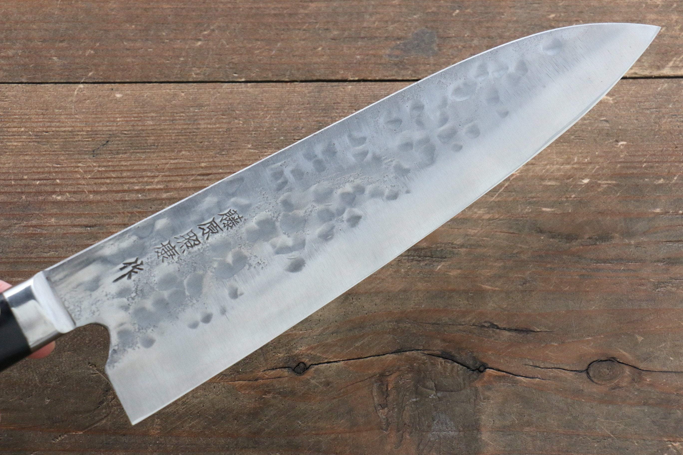 Fujiwara Teruyasu Fujiwara Teruyasu Maboroshi White Steel No.1 Nashiji Hammered Gyuto 210mm with Black Pakka wood Handle - Japanny - Best Japanese Knife
