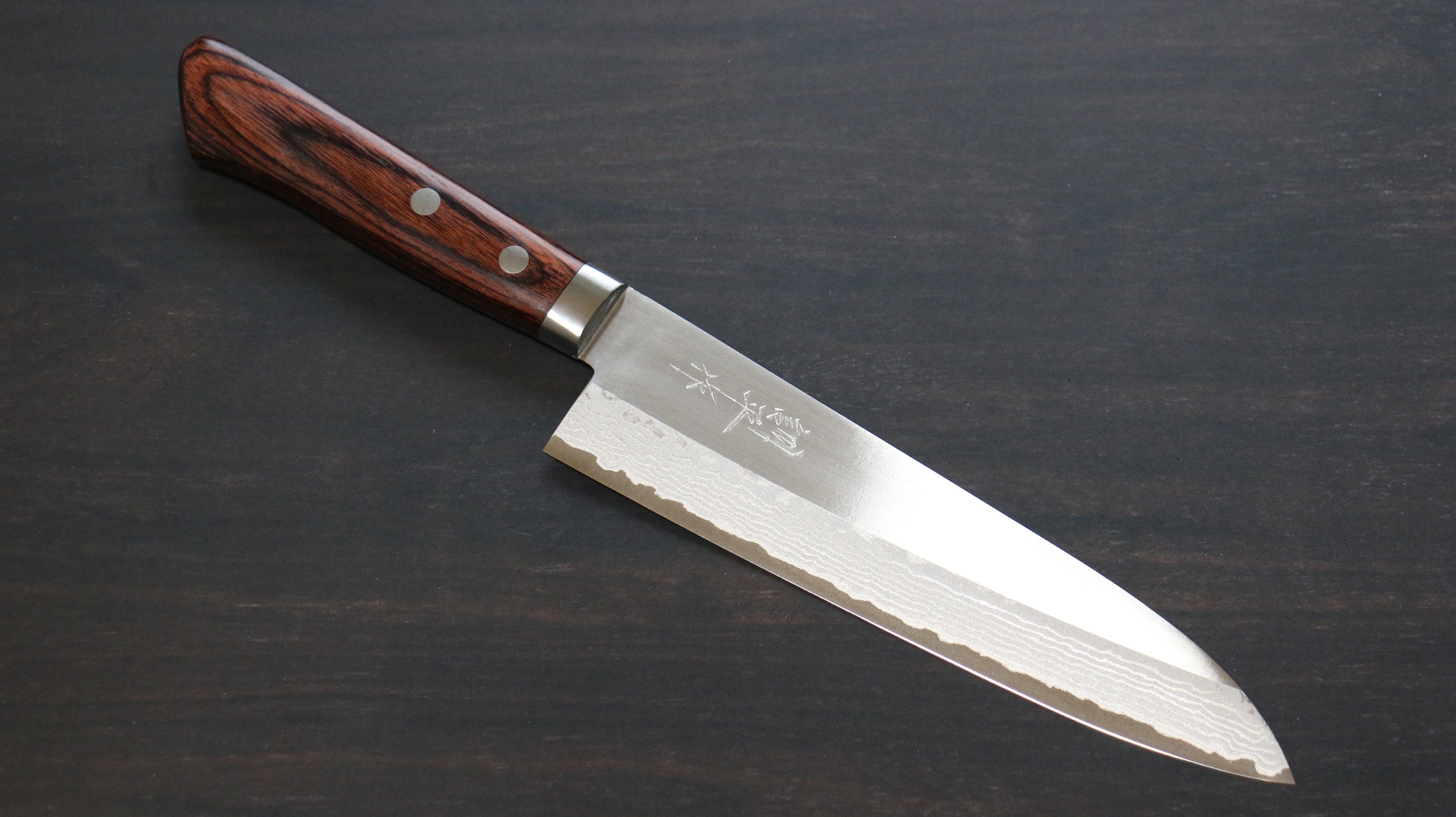 Kunihira Sairyu VG10 Migaki Finished Damascus Gyuto 180mm Mahogany Handle - Japanny - Best Japanese Knife