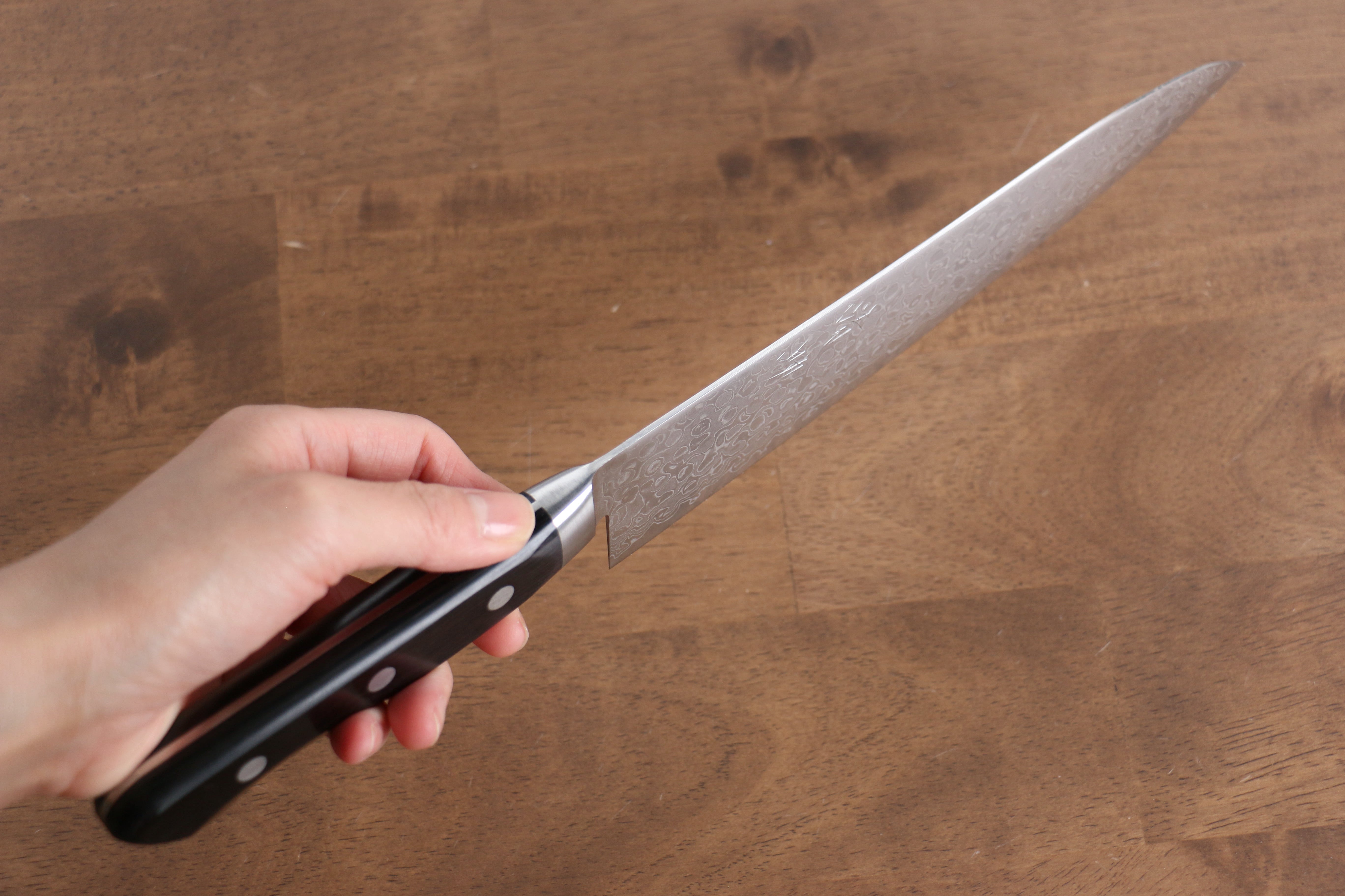 Seisuke AUS10 45 Layer Mirrored Finish Damascus Gyuto 210mm Black Pakka wood Handle - Japanny - Best Japanese Knife