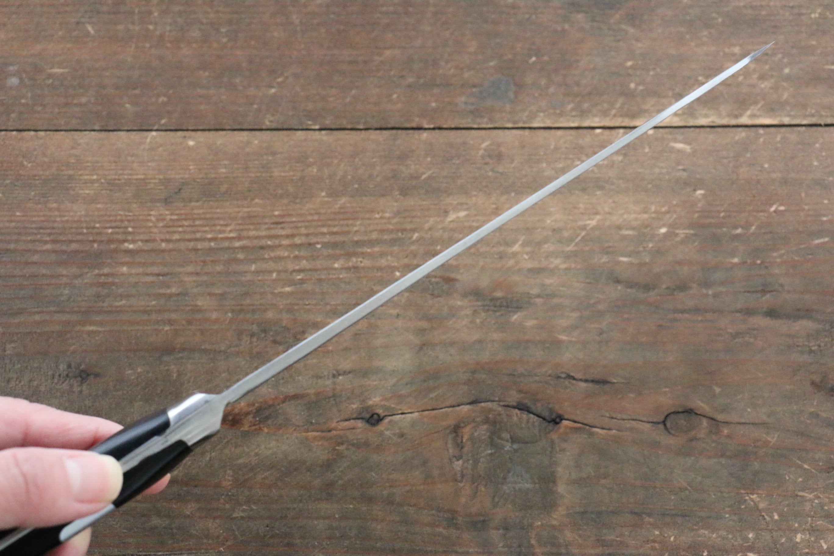 Fujiwara Teruyasu Fujiwara Teruyasu Maboroshi White Steel No.1 Nashiji Hammered Santoku 180mm with Black Pakka wood Handle - Japanny - Best Japanese Knife