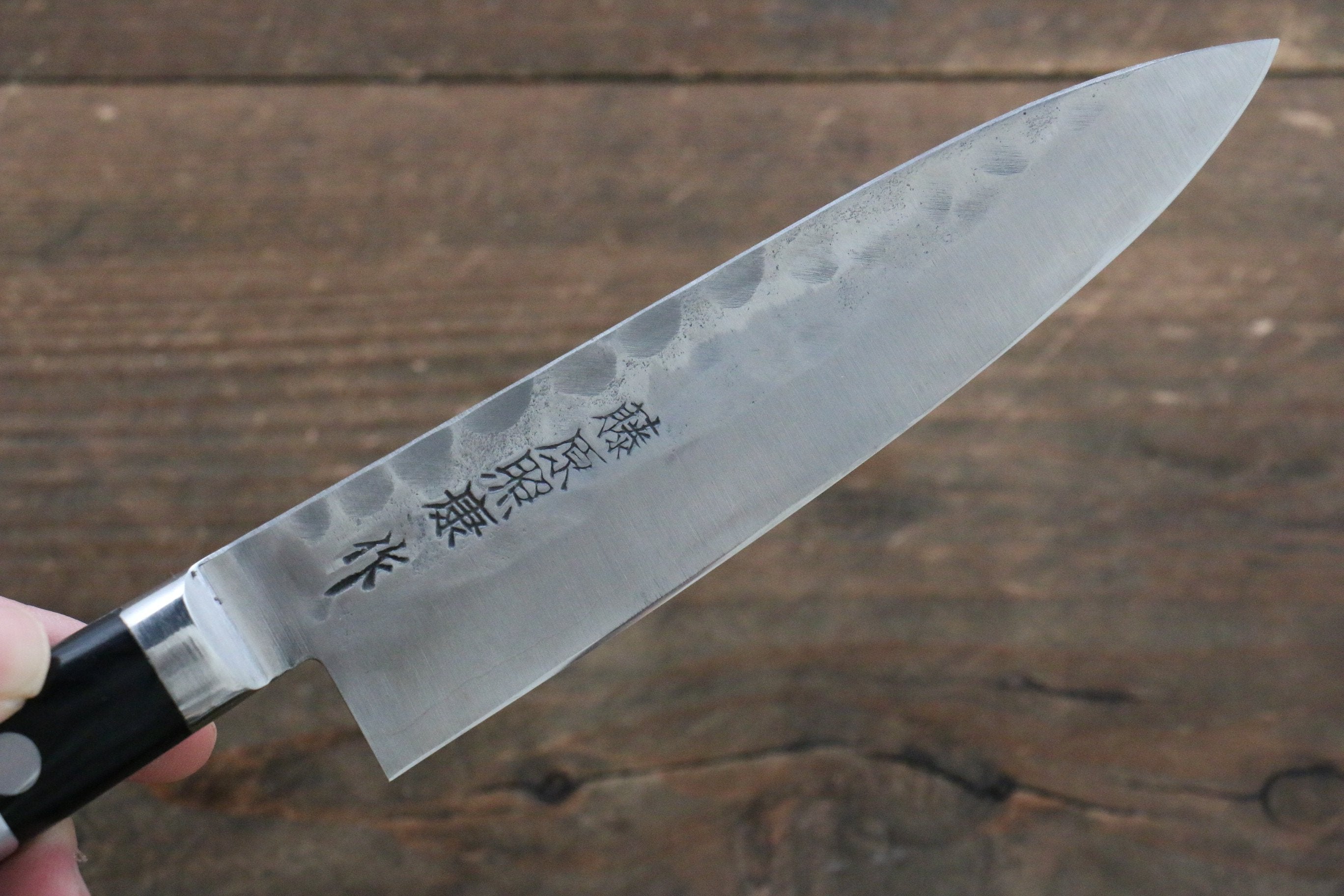 Fujiwara Teruyasu Fujiwara Teruyasu Maboroshi White Steel No.1 Nashiji Hammered Petty-Utility 130mm with Black Pakka wood Handle - Japanny - Best Japanese Knife