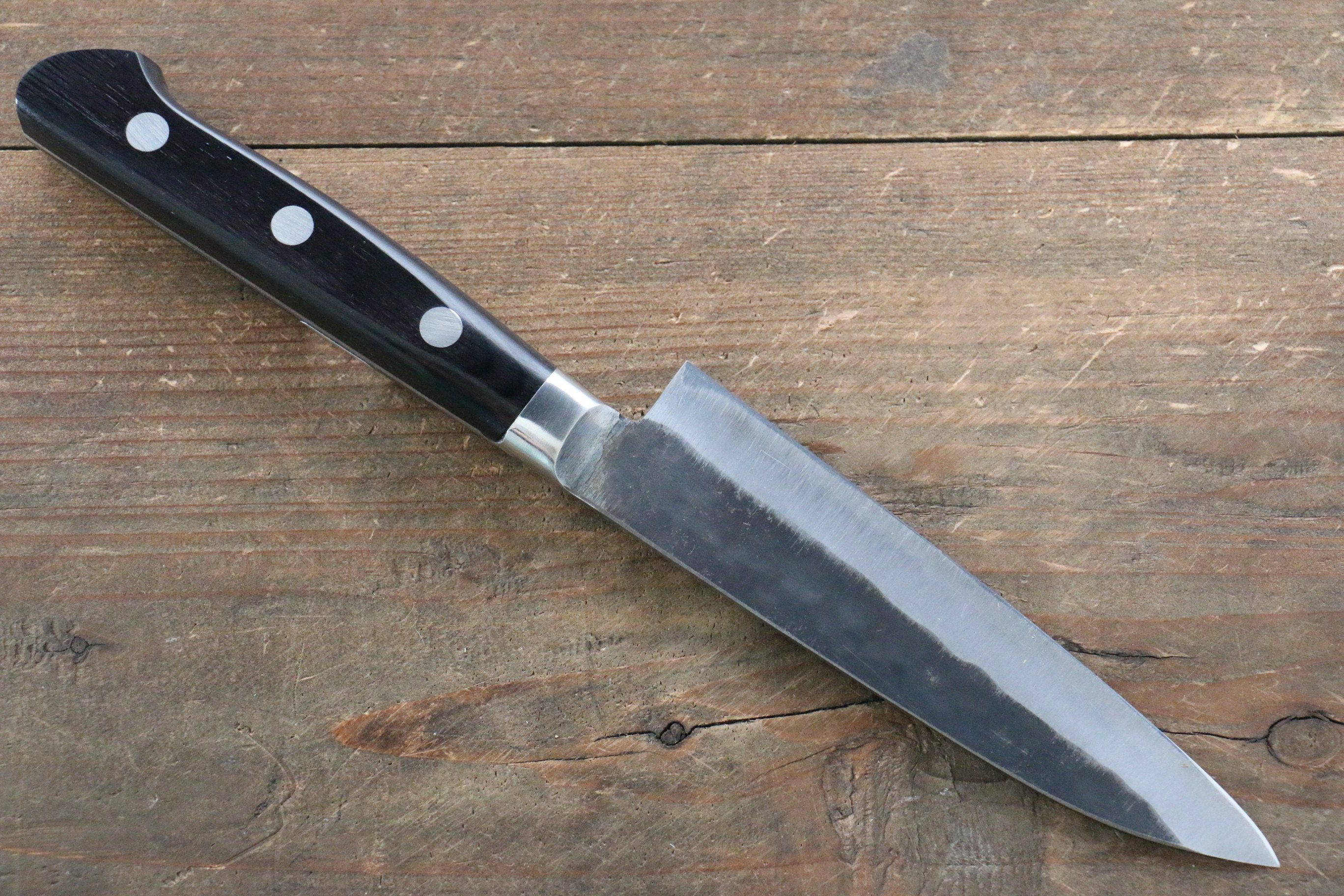 Fujiwara Teruyasu Fujiwara Teruyasu Denka Blue Super Black Finished Petty-Utility 120mm with Black Pakka wood Handle - Japanny - Best Japanese Knife