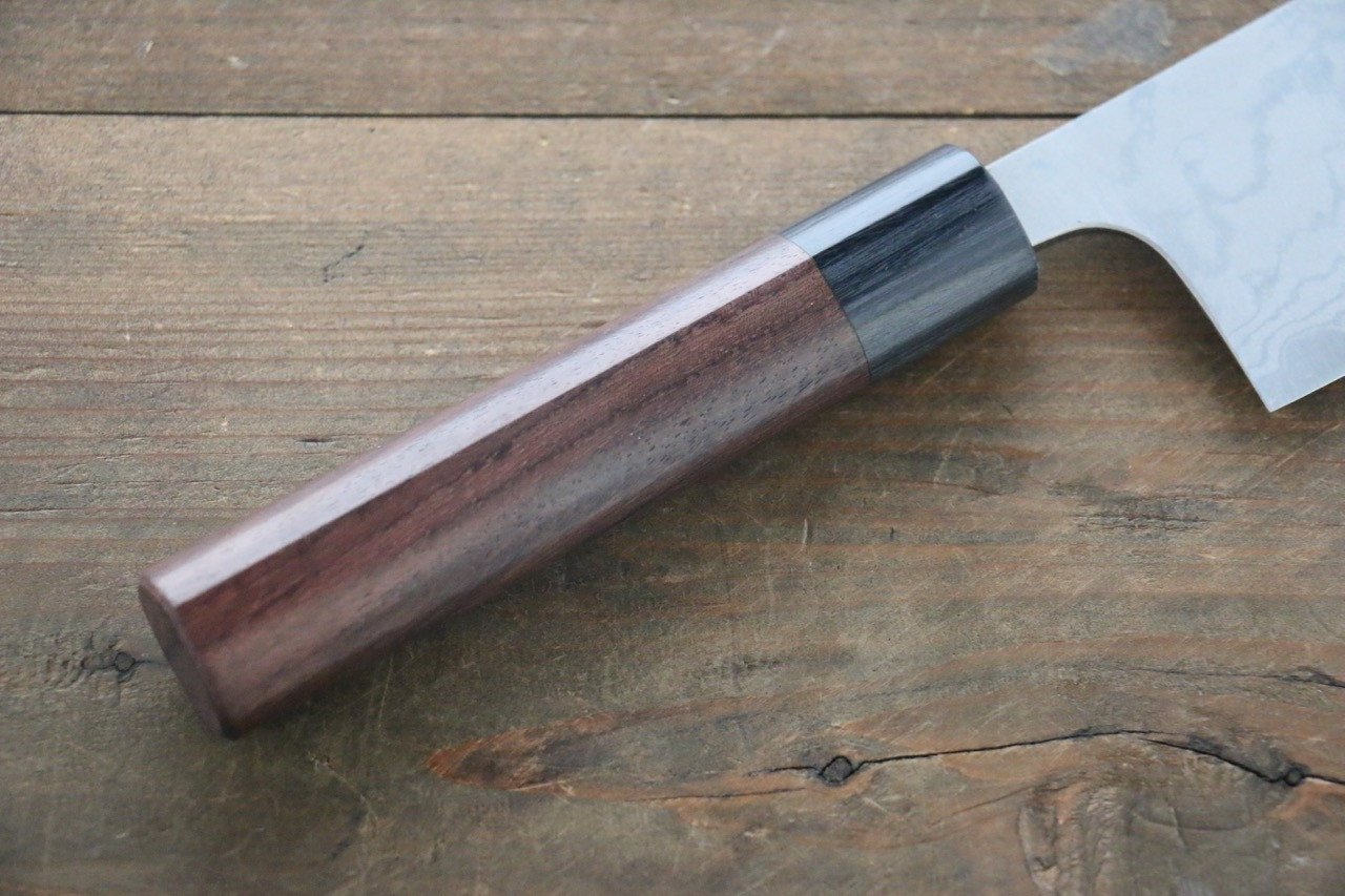 Shungo Ogata White Steel No.2 Damascus Migaki Finished Nakiri 165mm Shitan Handle - Japanny - Best Japanese Knife