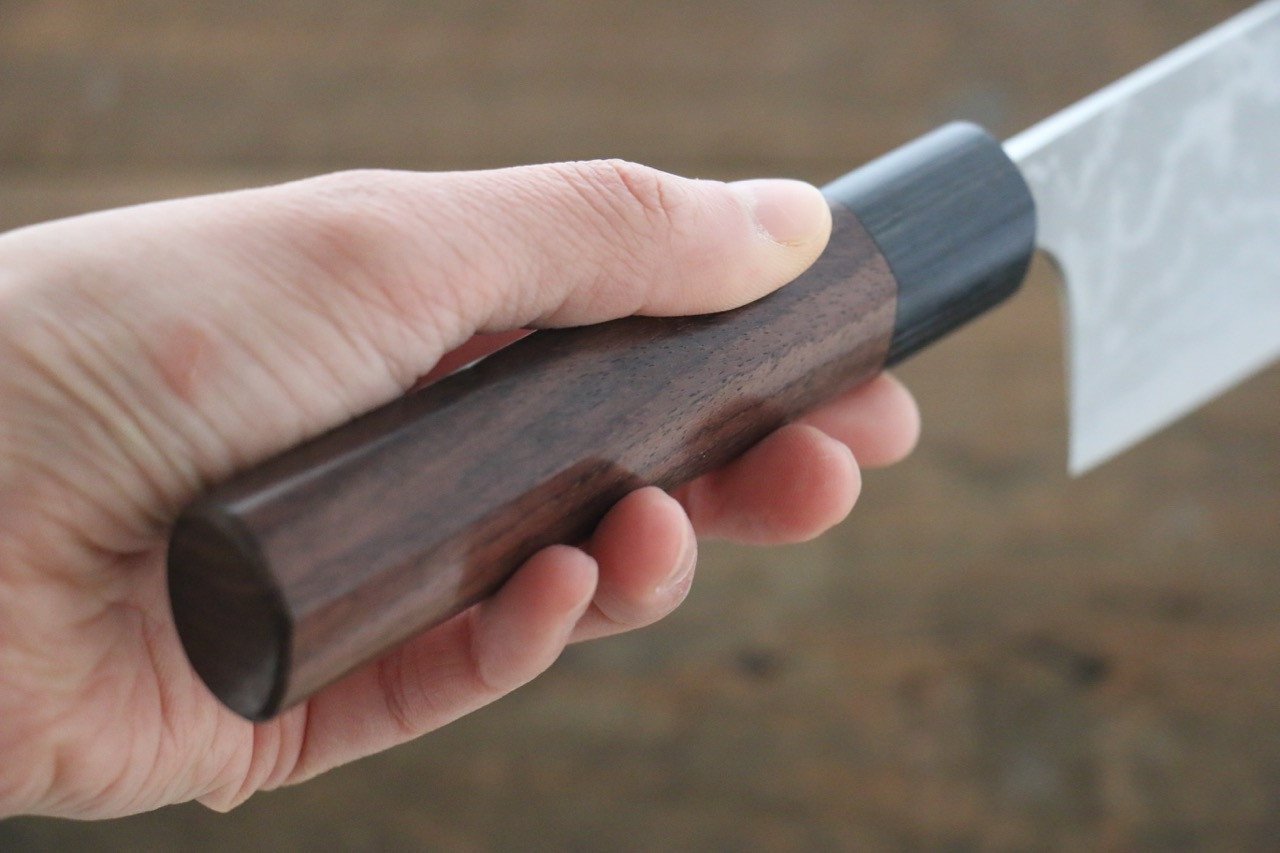 Shungo Ogata White Steel No.2 Damascus Migaki Finished Nakiri 165mm Shitan Handle - Japanny - Best Japanese Knife