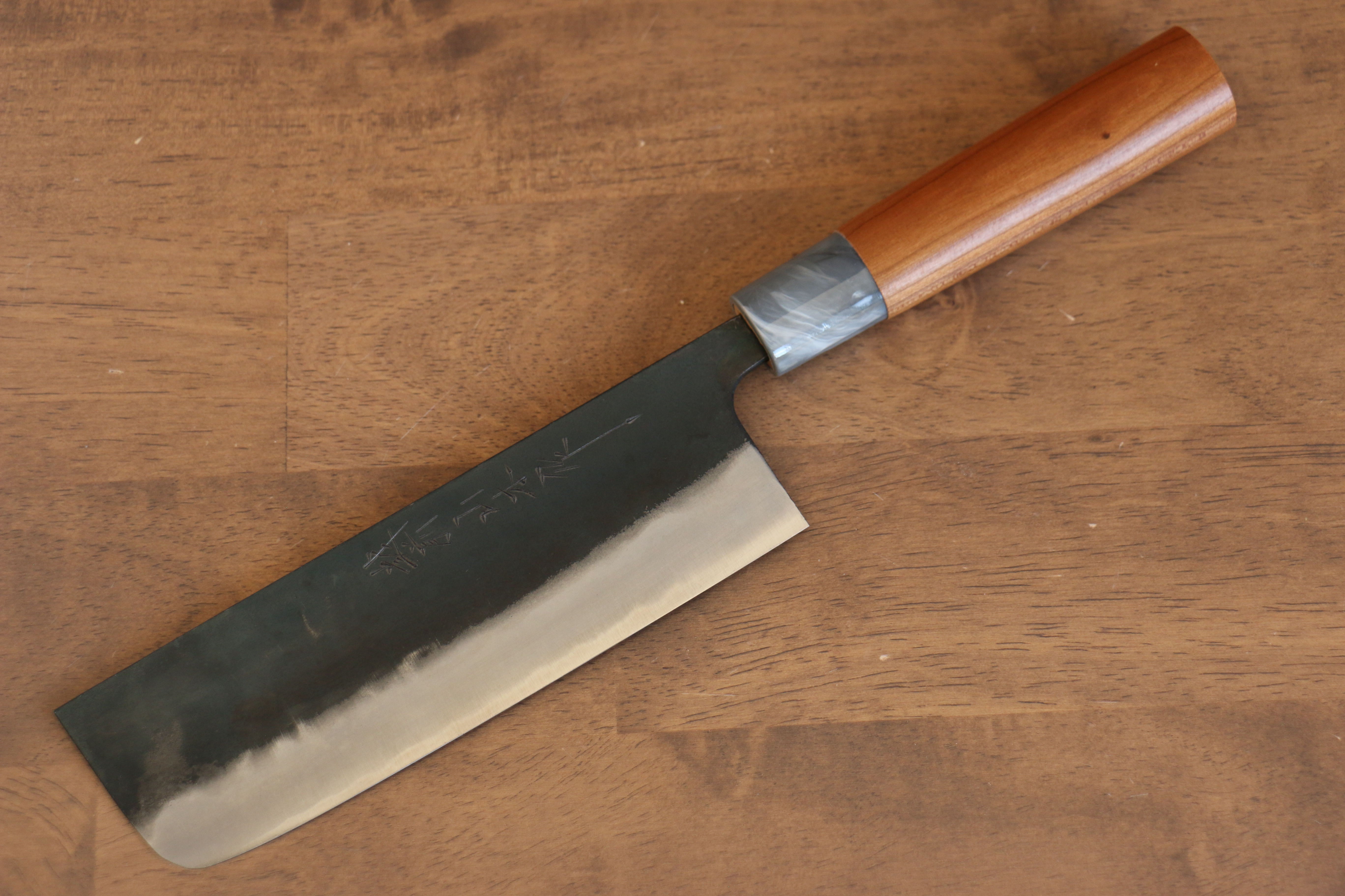 Nao Yamamoto White Steel Kurouchi Nakiri 165mm Cherry Wood Handle - Japanny - Best Japanese Knife