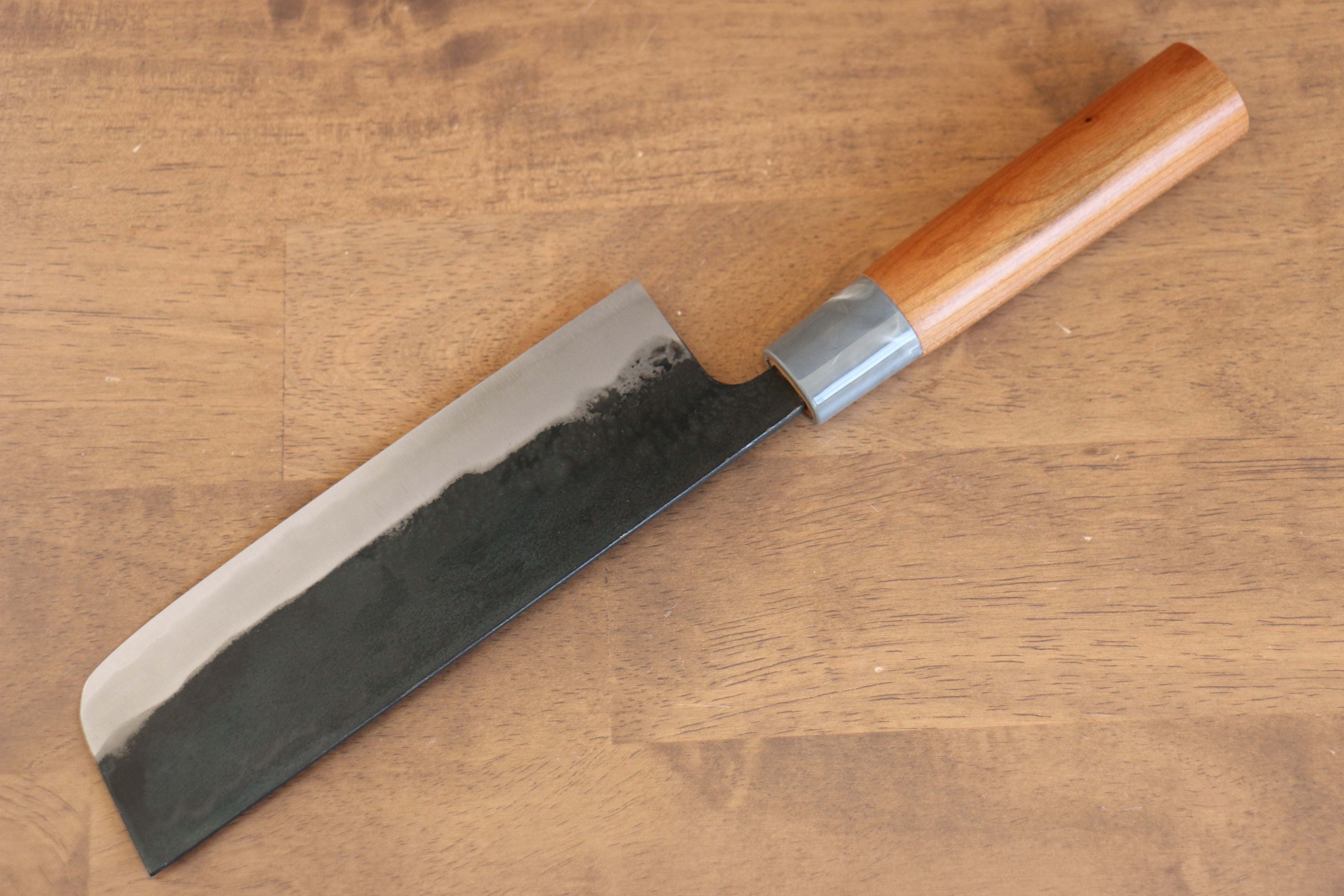 Nao Yamamoto White Steel Kurouchi Nakiri 165mm Cherry Wood Handle - Japanny - Best Japanese Knife