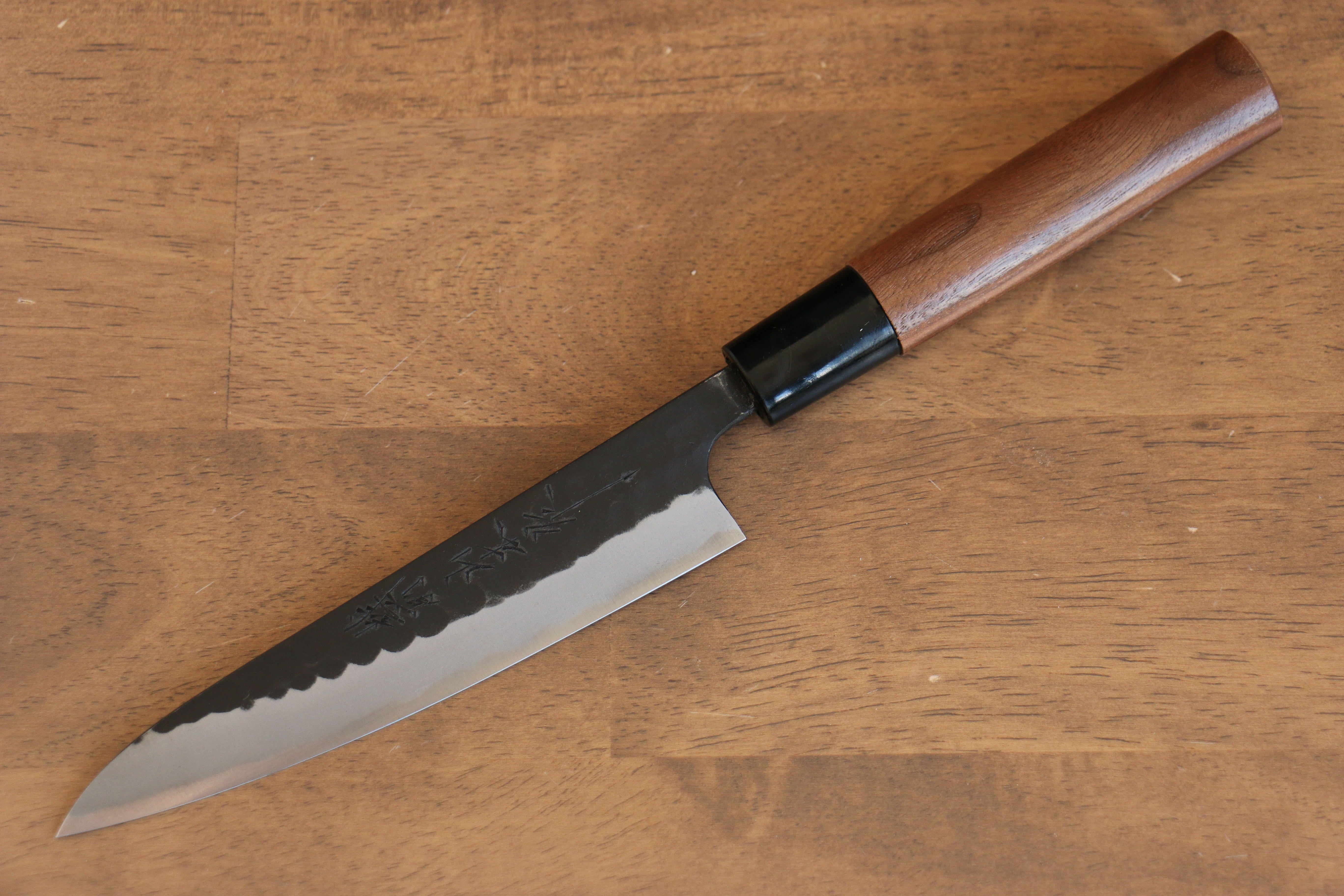Nao Yamamoto Blue Steel Kurouchi Hammered(Maru) Petty-Utility 140mm Walnut Handle - Japanny - Best Japanese Knife