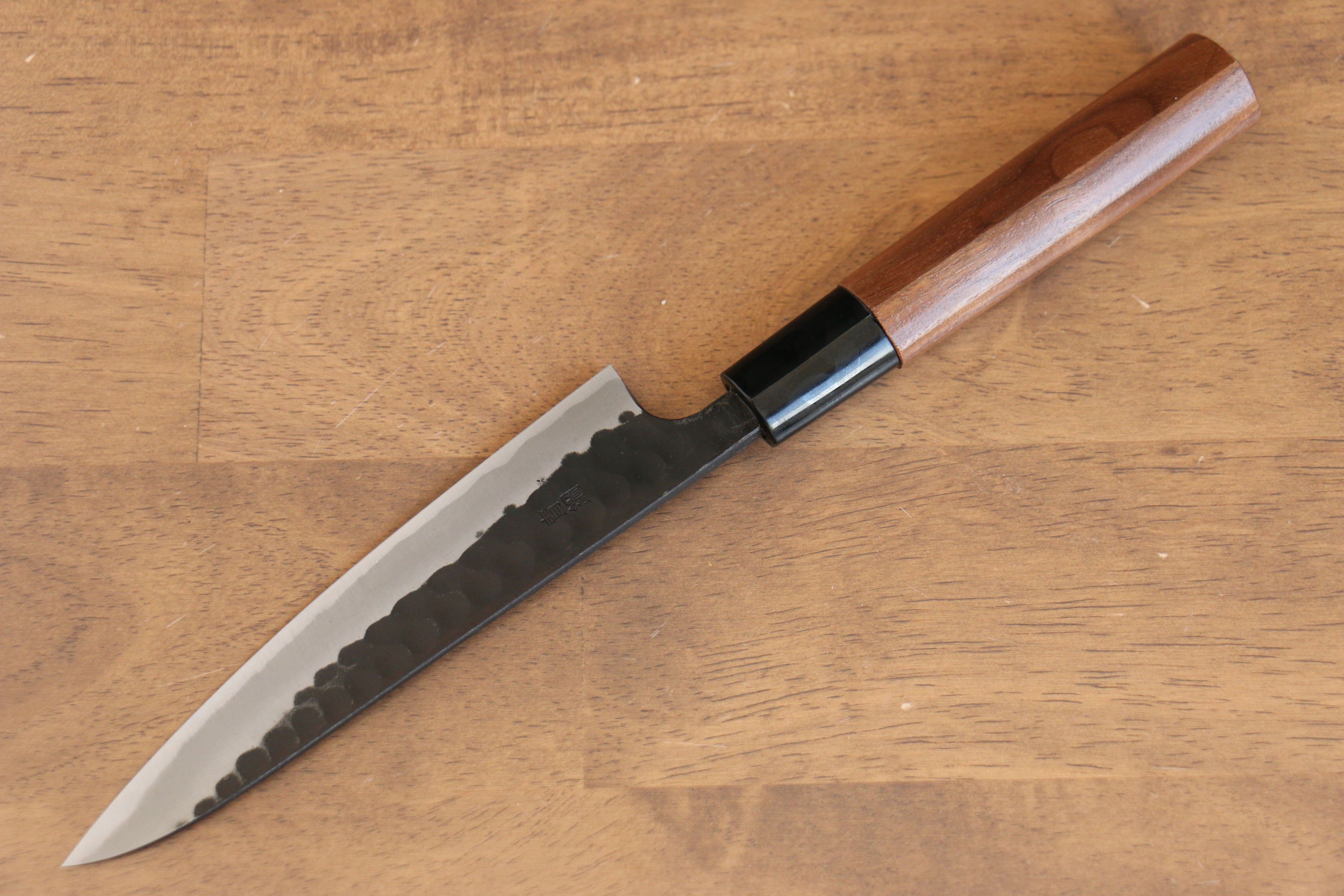 Nao Yamamoto Blue Steel Kurouchi Hammered(Maru) Petty-Utility 140mm Walnut Handle - Japanny - Best Japanese Knife