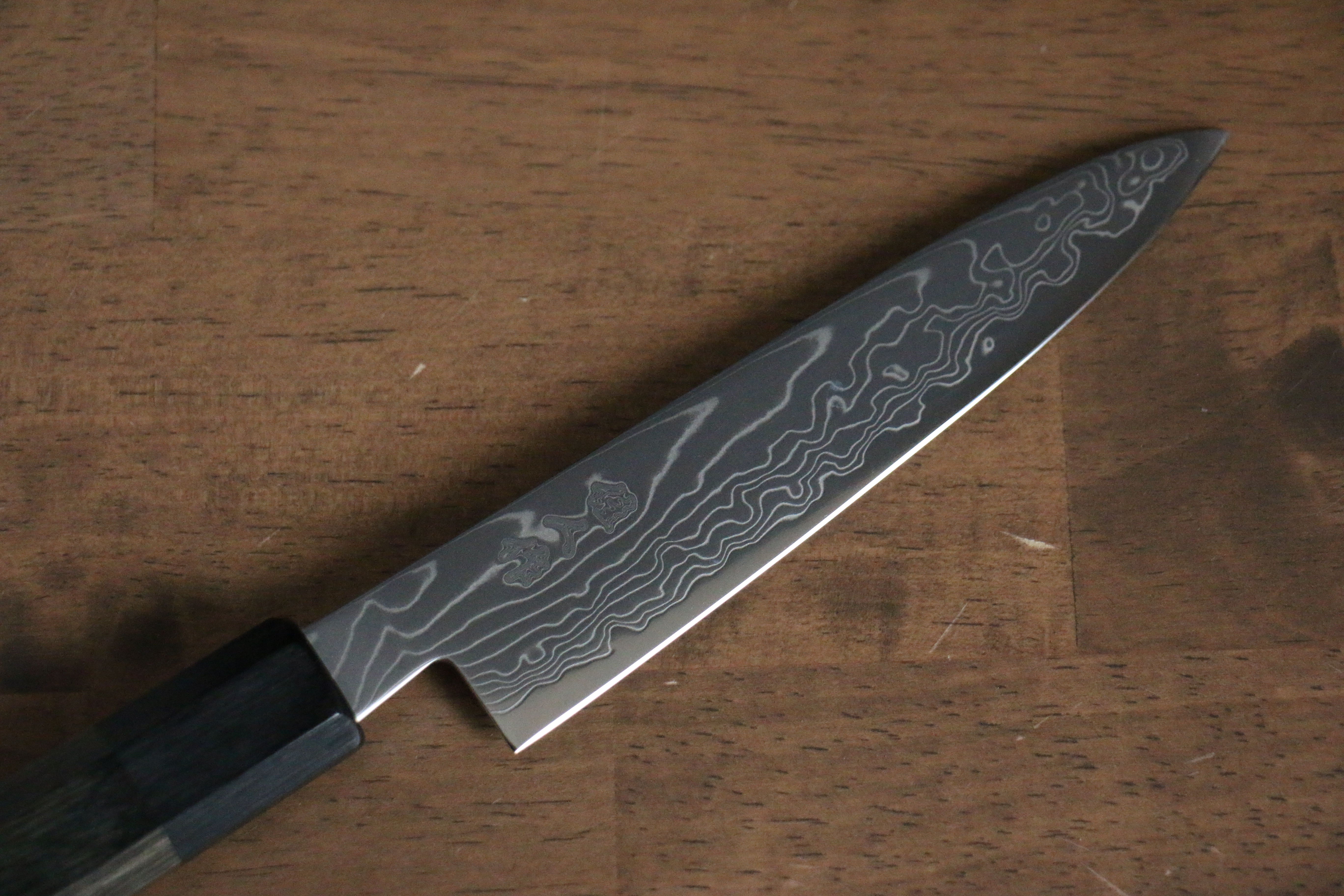 Kajin Cobalt Special Steel Damascus Petty-Utility 135mm Gray Pakka wood Handle - Japanny - Best Japanese Knife
