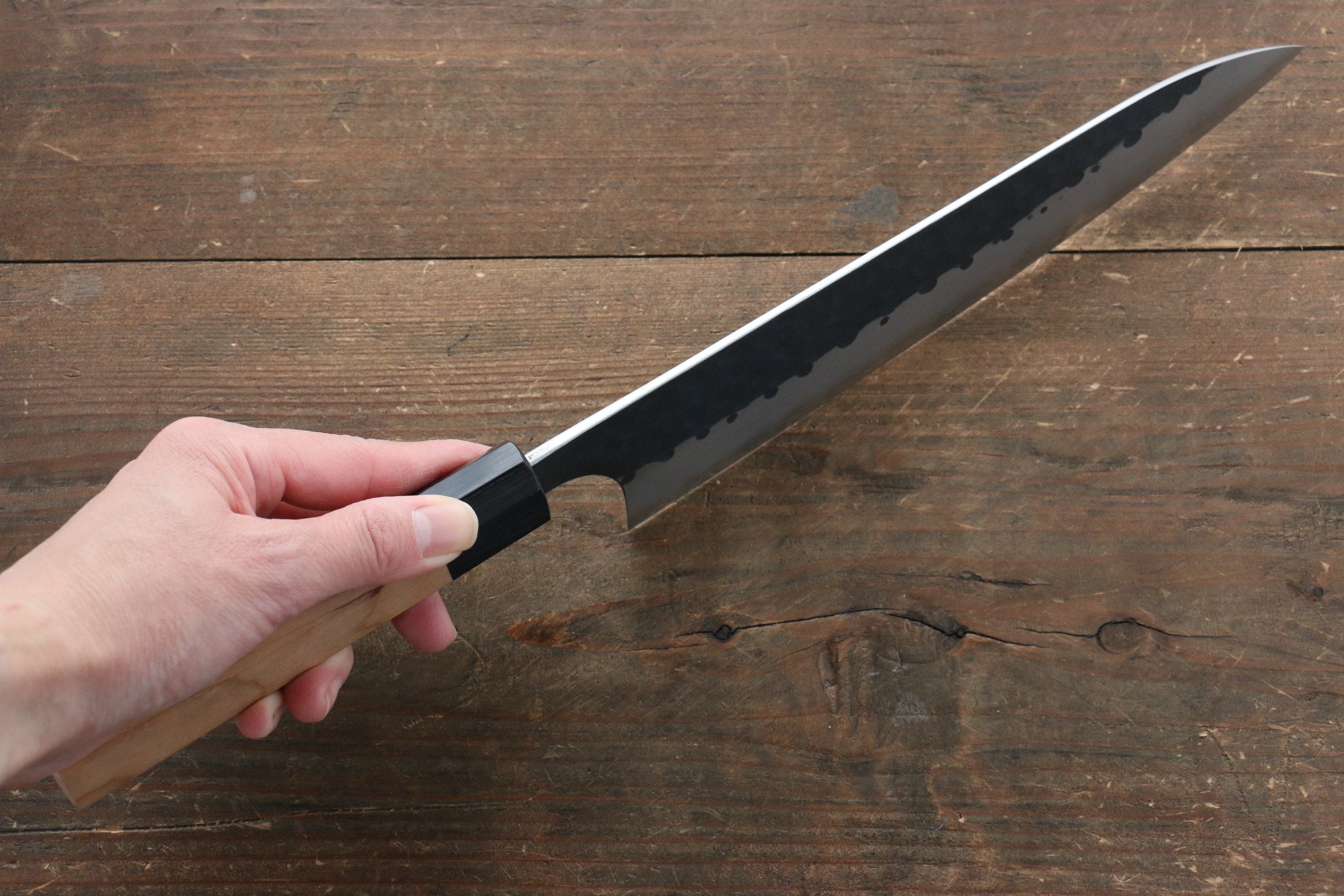 Masakage Koishi Blue Super Black Finished Gyuto 210mm American Cherry Handle - Japanny - Best Japanese Knife