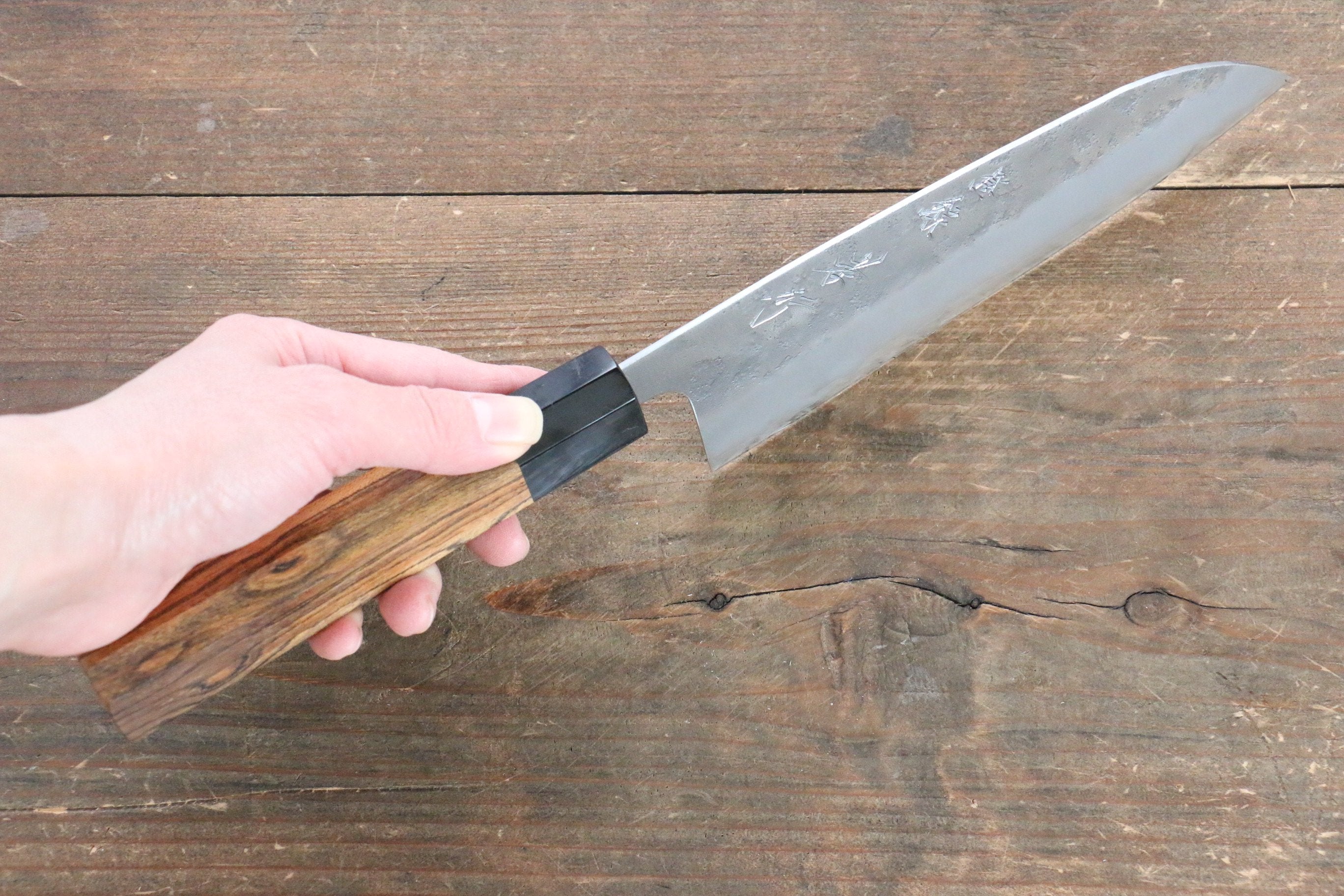 Sakai Takayuki Silver Steel No.3 Nashiji Santoku 170mm Black Persimmon Handle - Japanny - Best Japanese Knife