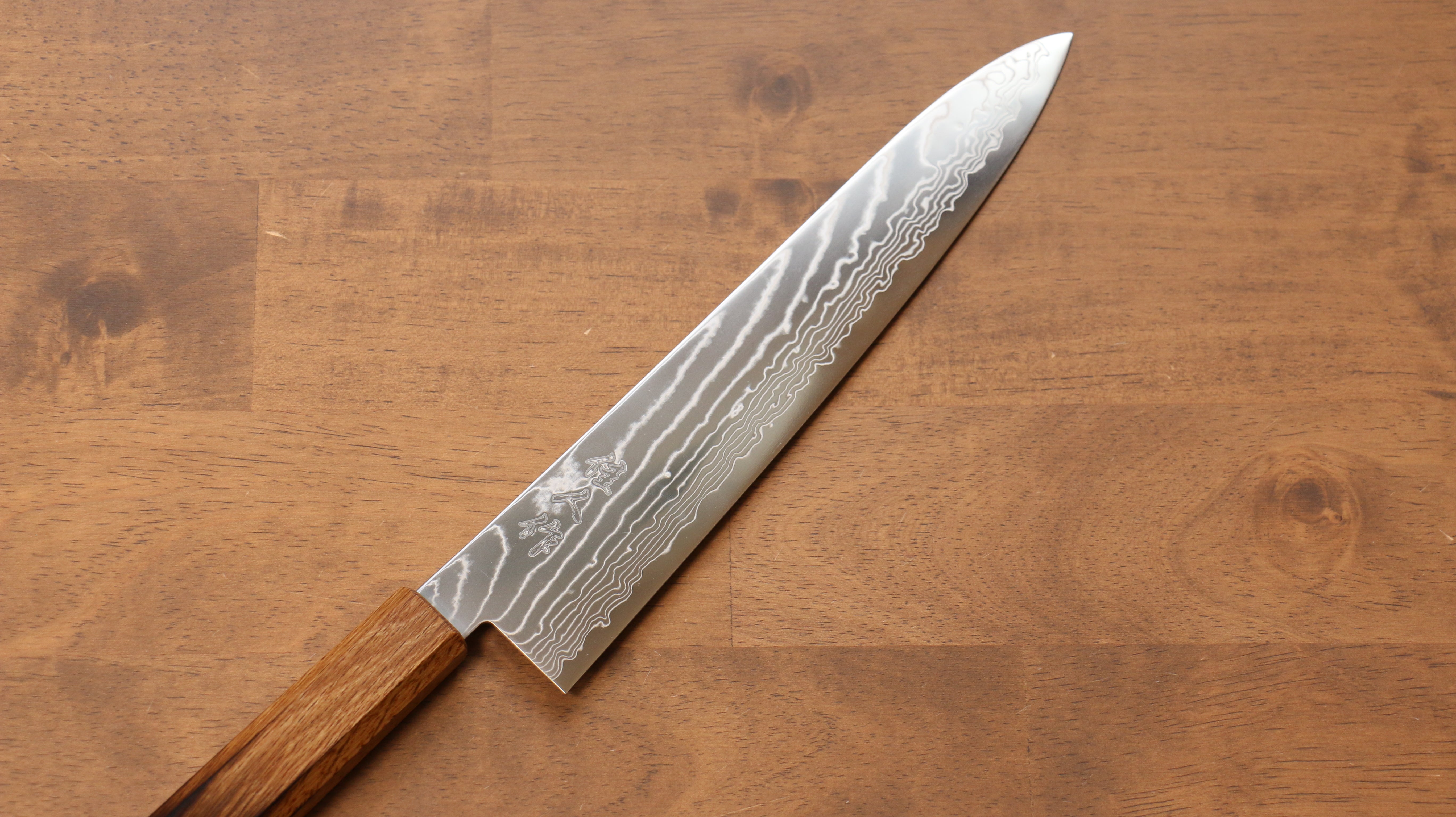 Kajin Cobalt Special Steel Damascus Gyuto 240mm Burnt Oak (Mehakkaku) Handle - Japanny - Best Japanese Knife