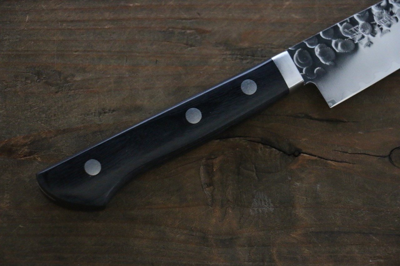Seisuke VG1 Hammered Migaki Finished Petty-Utility 135mm Black Pakka wood Handle - Japanny - Best Japanese Knife