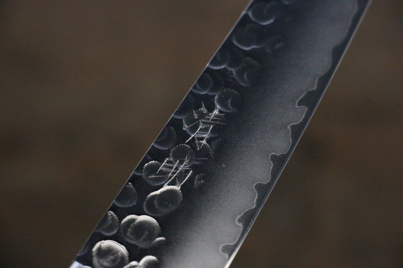 Seisuke VG1 Hammered Migaki Finished Petty-Utility 135mm Black Pakka wood Handle - Japanny - Best Japanese Knife