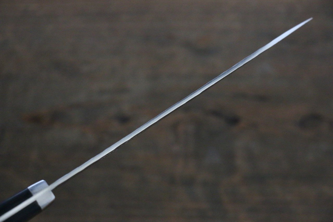 Seisuke VG1 Hammered Migaki Finished Petty-Utility 135mm Black Pakka wood Handle - Japanny - Best Japanese Knife