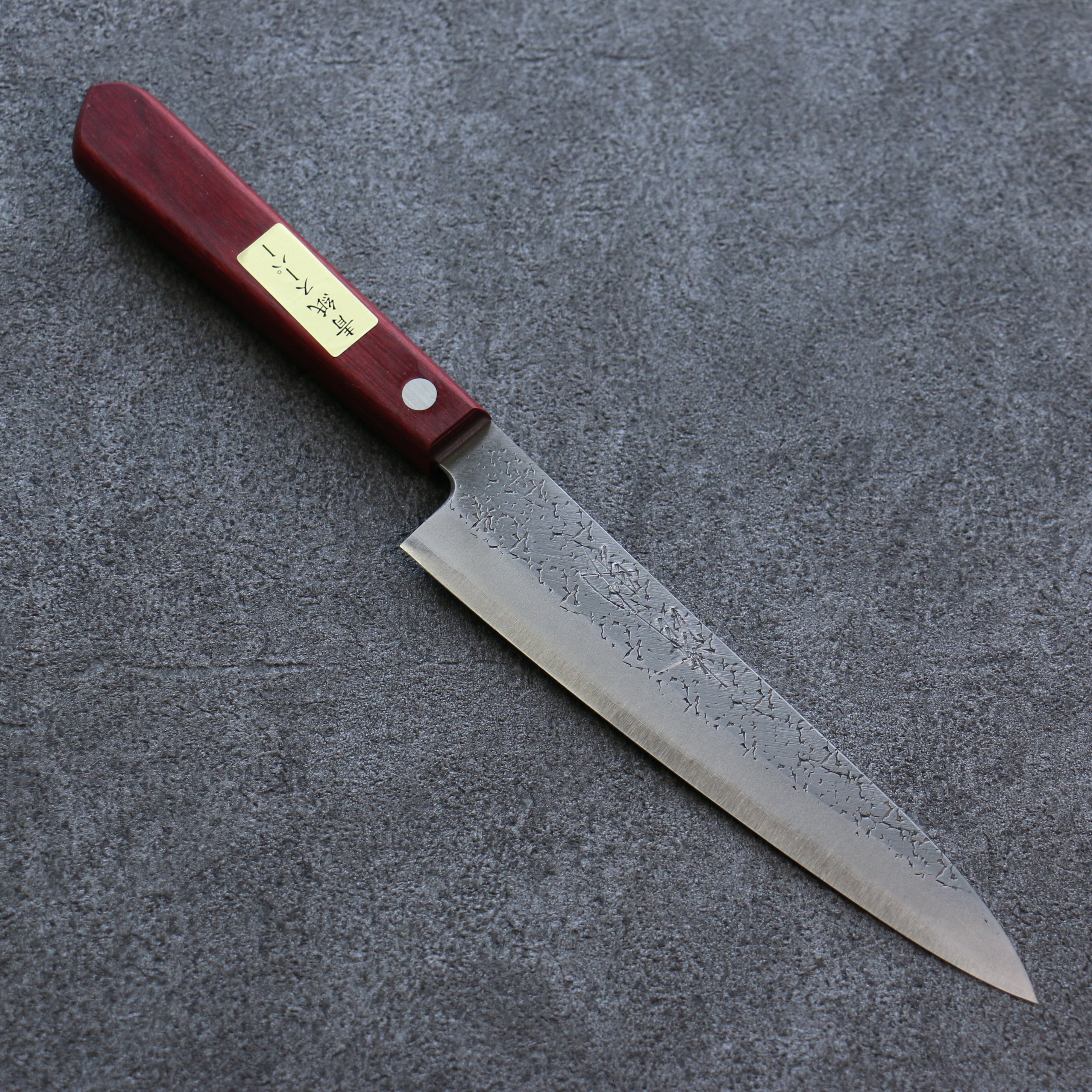 Seisuke Blue Super Hammered Petty-Utility 150mm Red Pakka wood Handle - Japanny - Best Japanese Knife