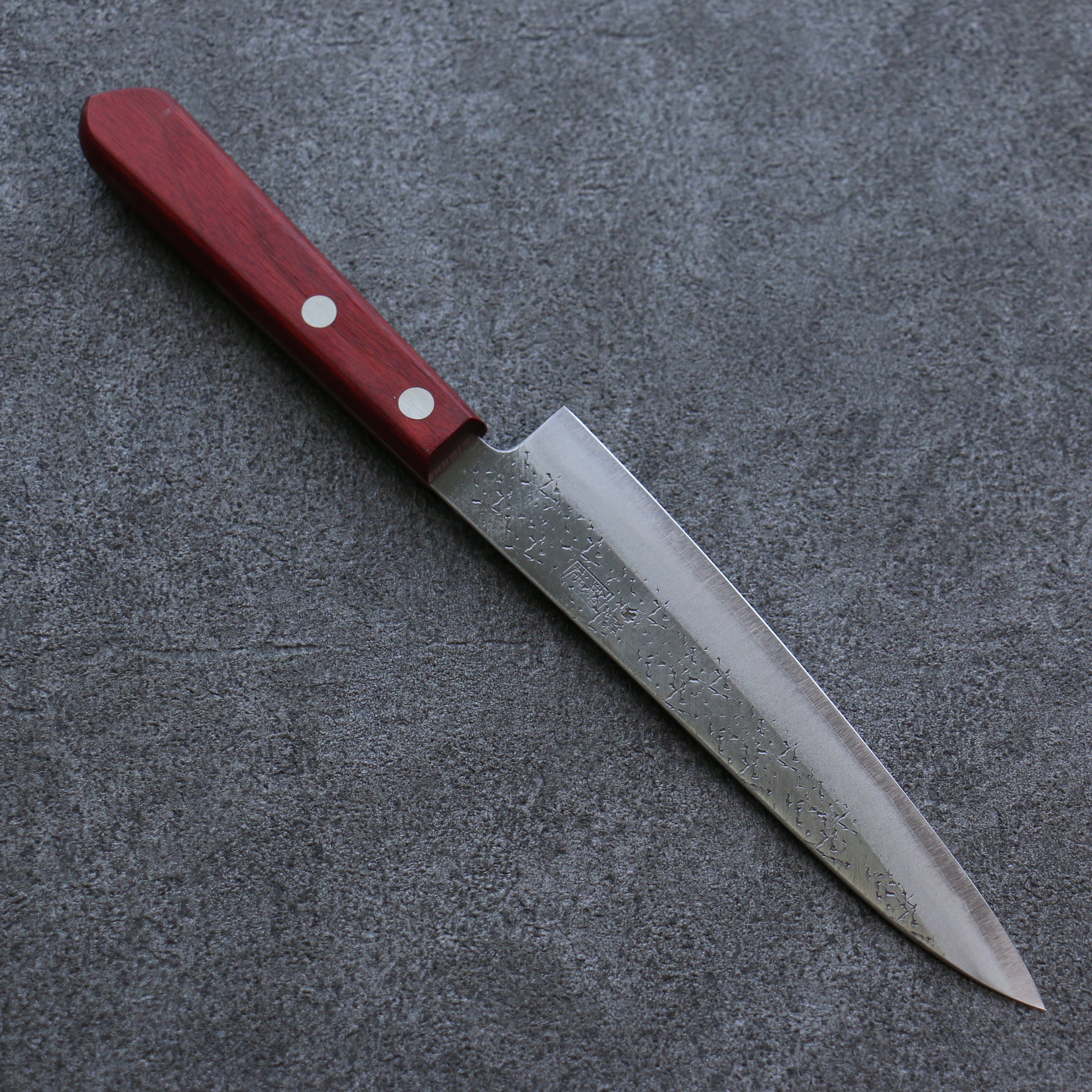 Seisuke Blue Super Hammered Petty-Utility 150mm Red Pakka wood Handle - Japanny - Best Japanese Knife
