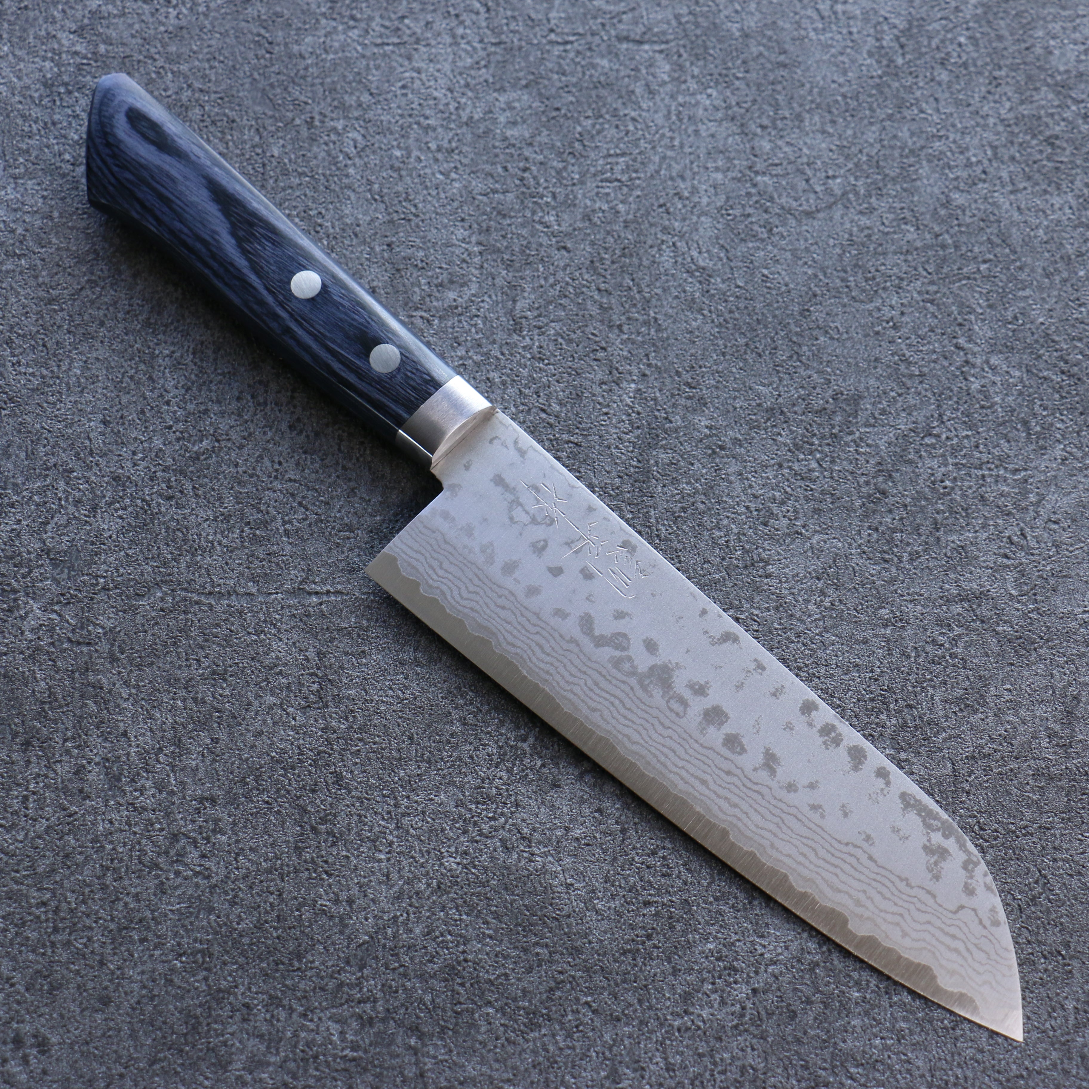 Kunihira Sairyu VG10 Damascus Santoku 170mm Navy blue Pakka wood Handle - Japanny - Best Japanese Knife