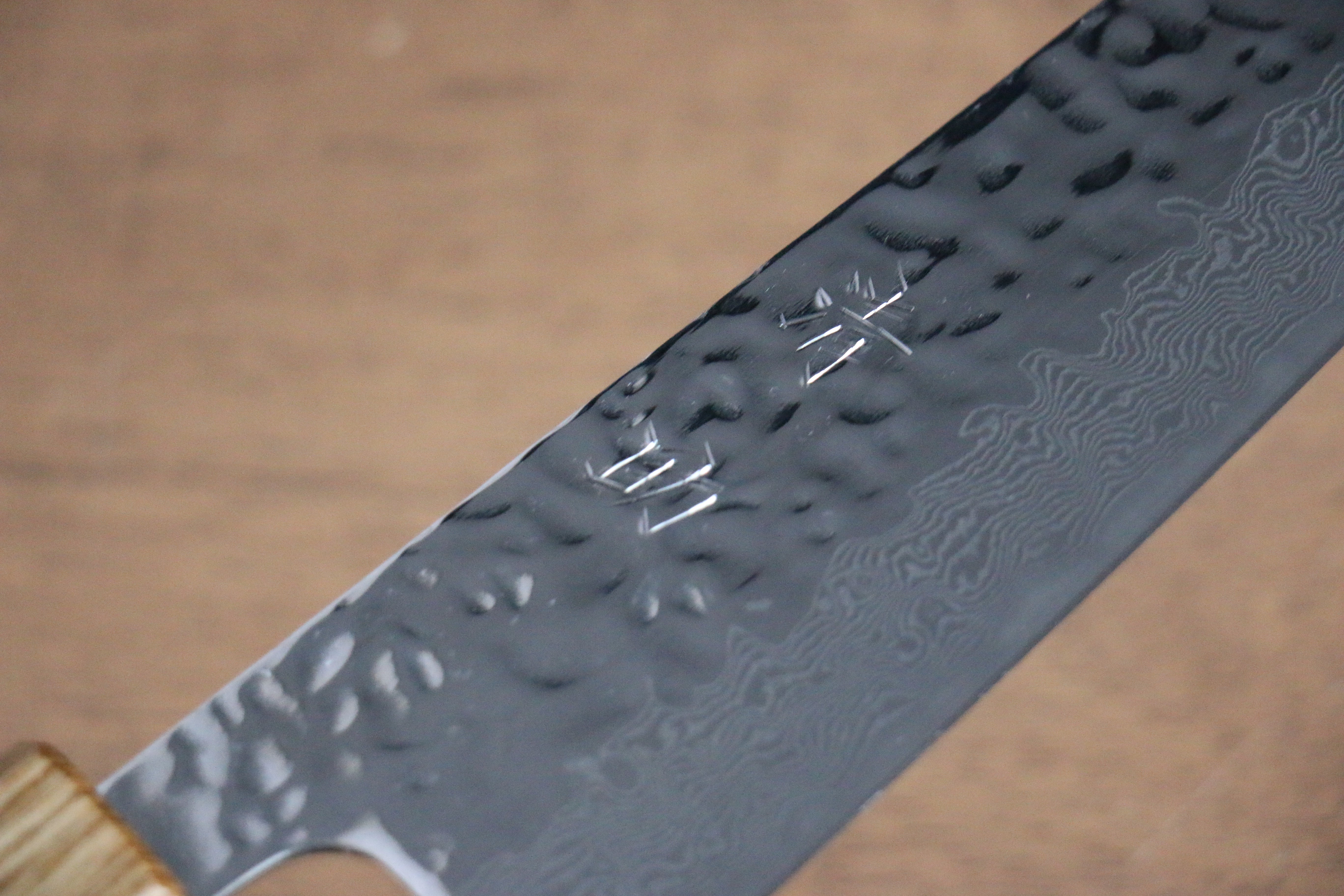 Seisuke Tsukikage AUS10 Migaki Finished Hammered Damascus Gyuto 180mm Oak Handle - Japanny - Best Japanese Knife