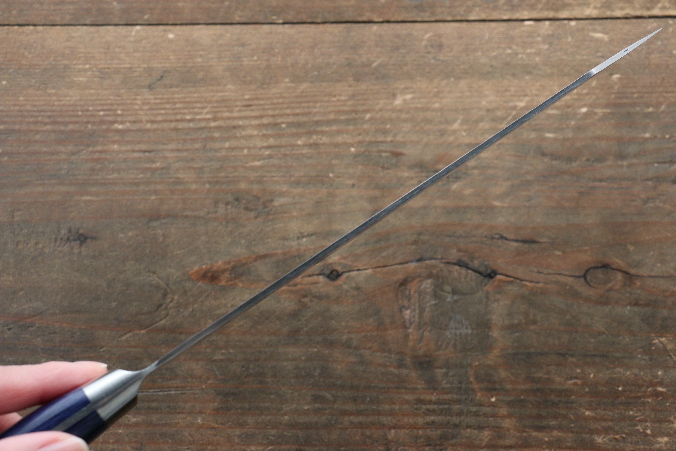 Seisuke Aotsuchi AUS10 Hammered Kiritsuke Santoku 195mm Blue Pakka wood Handle - Japanny - Best Japanese Knife