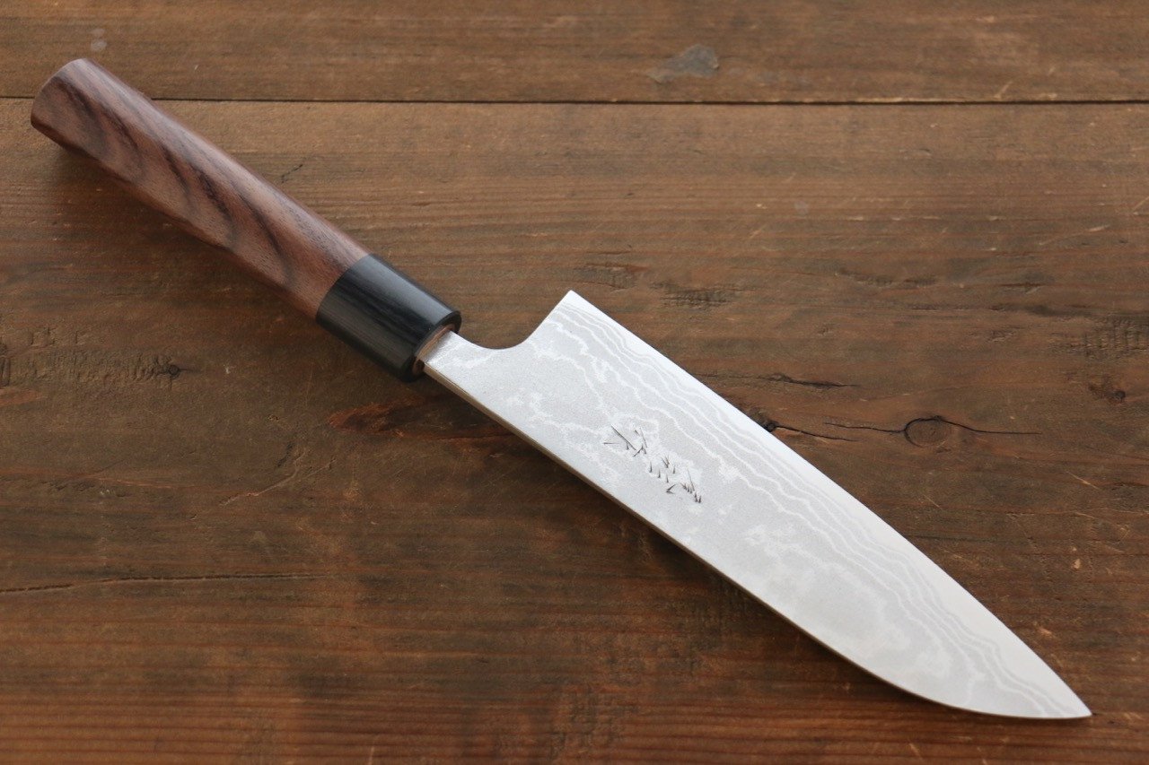 Shungo Ogata White Steel No.2 Damascus Migaki Finished Santoku 180mm Shitan Handle - Japanny - Best Japanese Knife