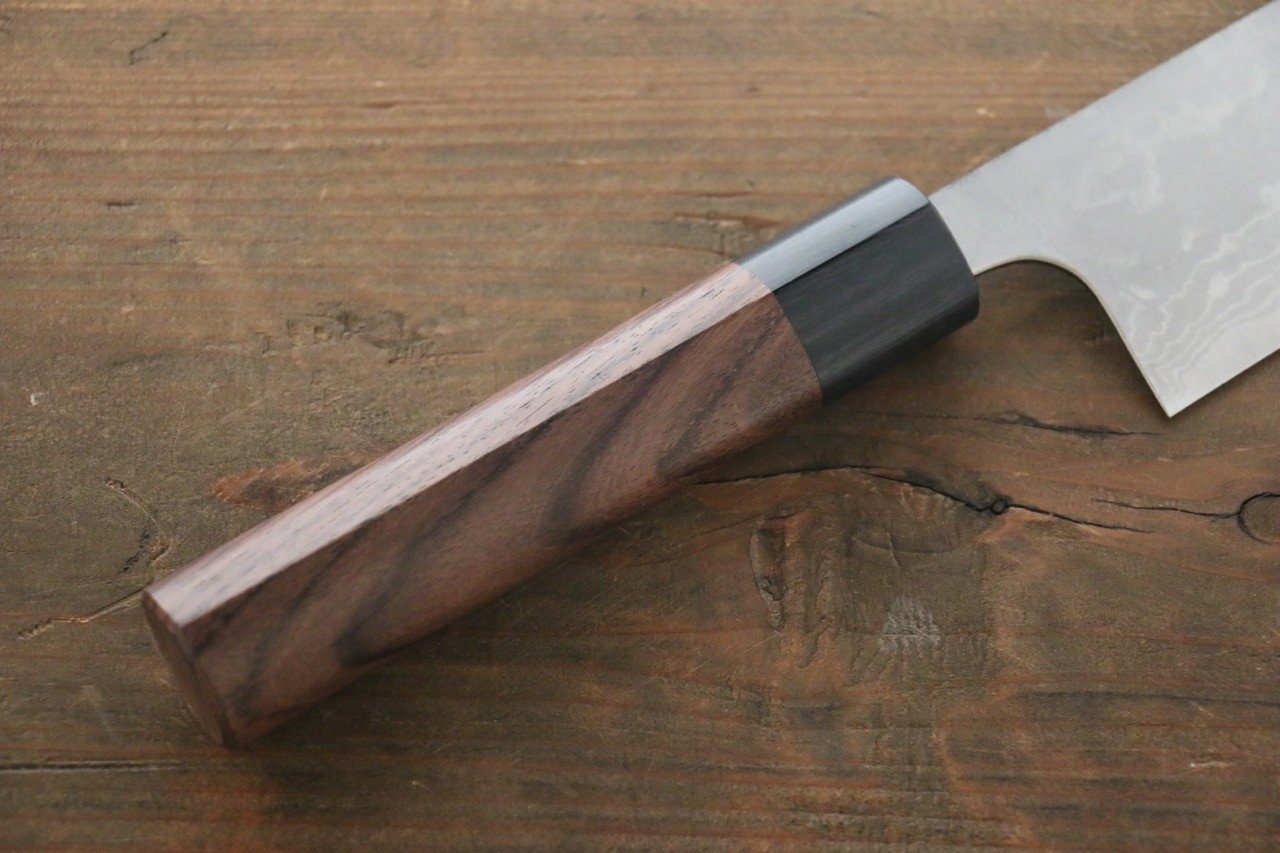 Shungo Ogata White Steel No.2 Damascus Migaki Finished Santoku 180mm Shitan Handle - Japanny - Best Japanese Knife