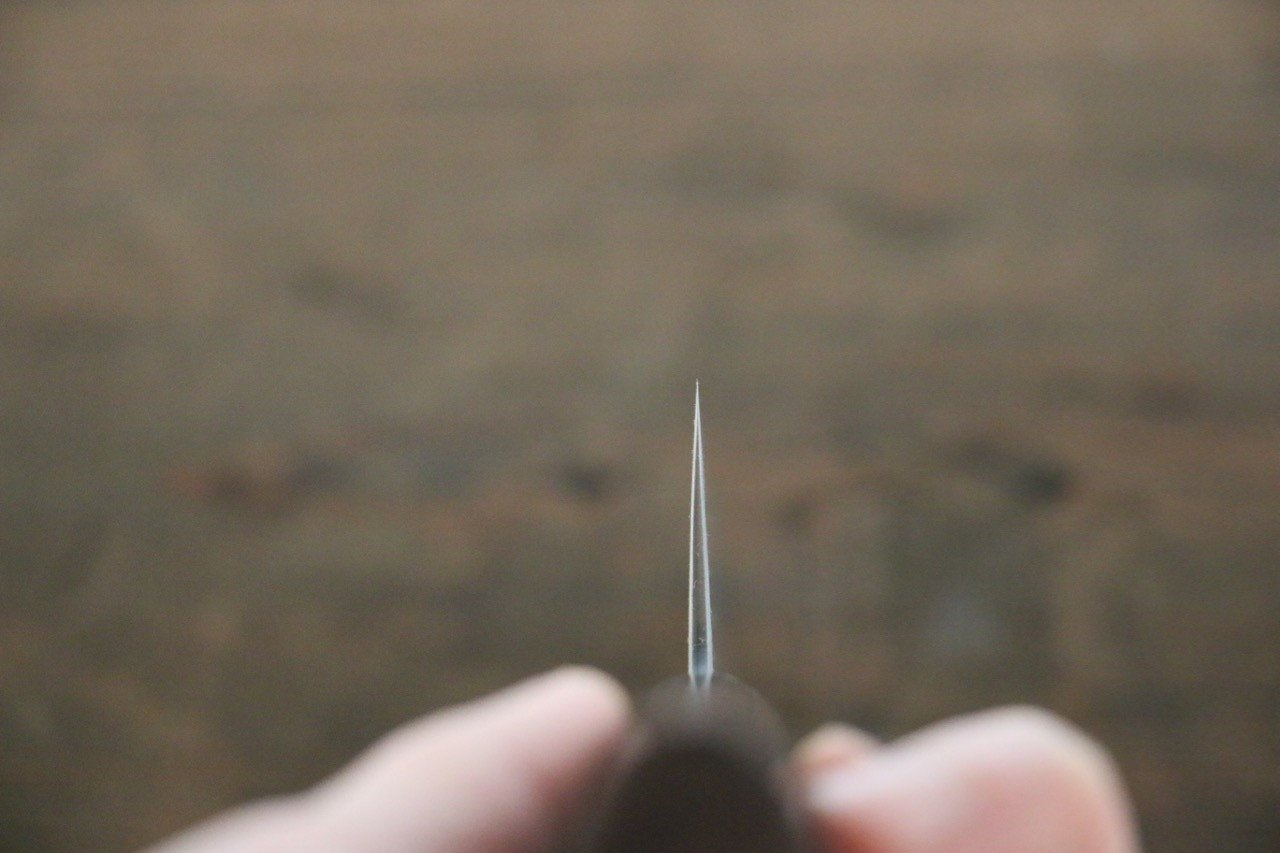 Shungo Ogata White Steel No.2 Damascus Migaki Finished Santoku 180mm Shitan Handle - Japanny - Best Japanese Knife