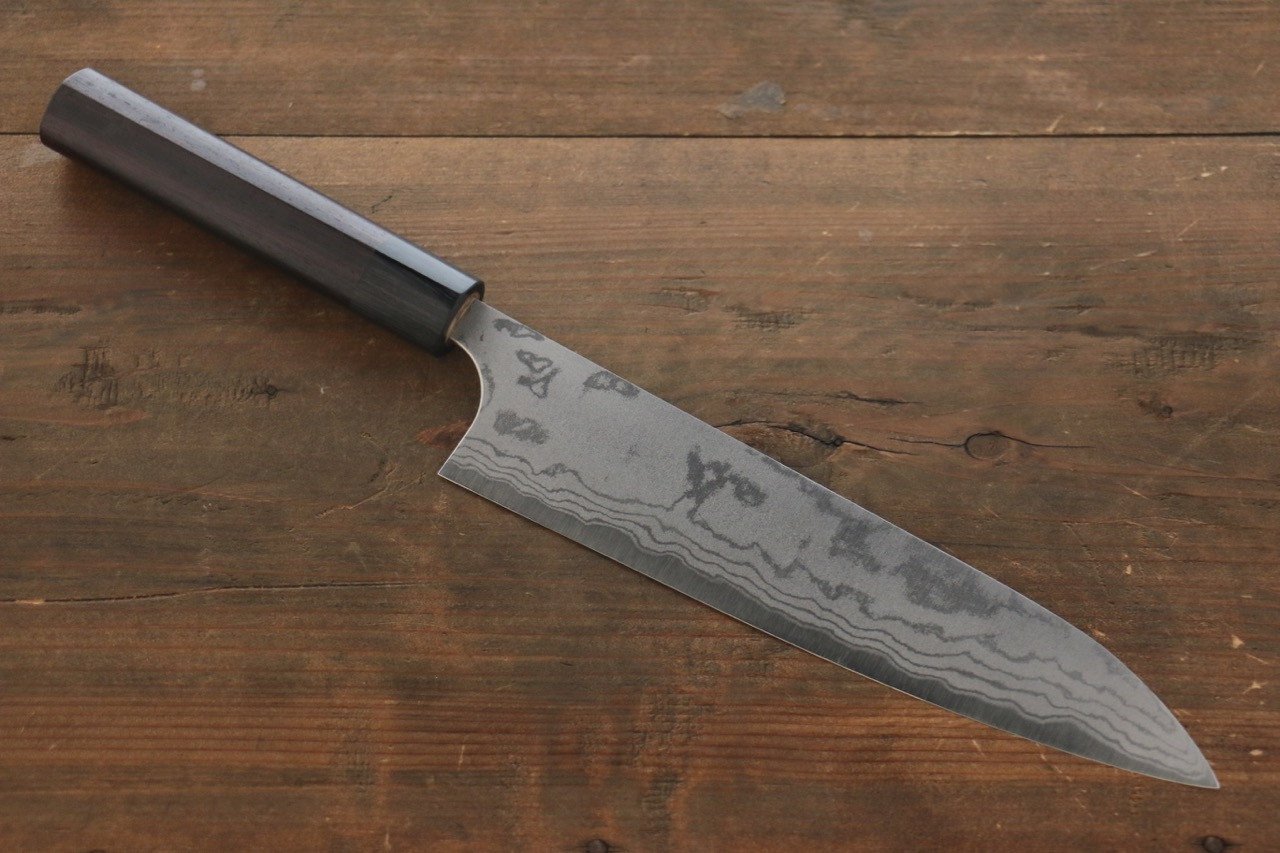 Shungo Ogata White Steel No.2 Damascus Migaki Finished Gyuto 210mm Shitan Handle - Japanny - Best Japanese Knife