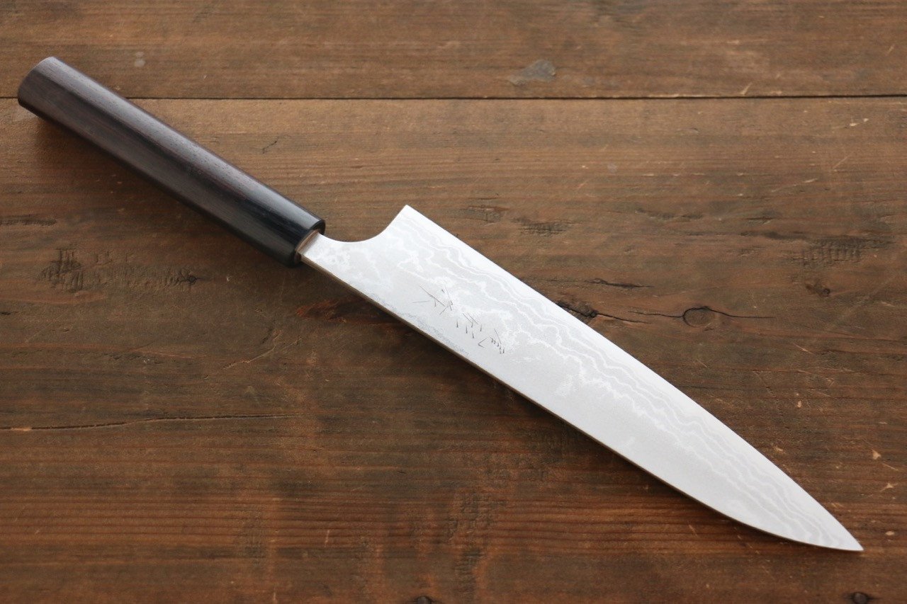 Shungo Ogata White Steel No.2 Damascus Migaki Finished Gyuto 210mm Shitan Handle - Japanny - Best Japanese Knife