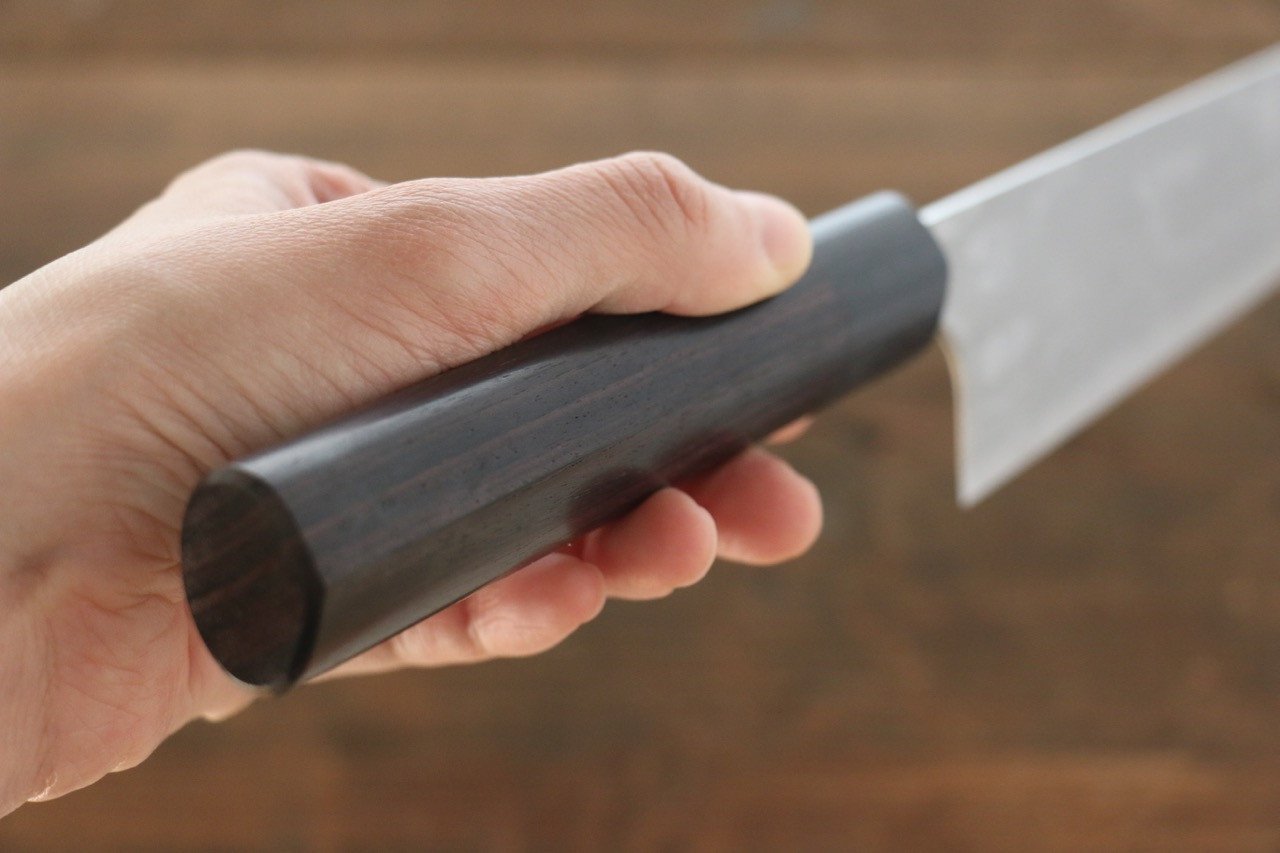 Shungo Ogata White Steel No.2 Damascus Migaki Finished Gyuto 210mm Shitan Handle - Japanny - Best Japanese Knife