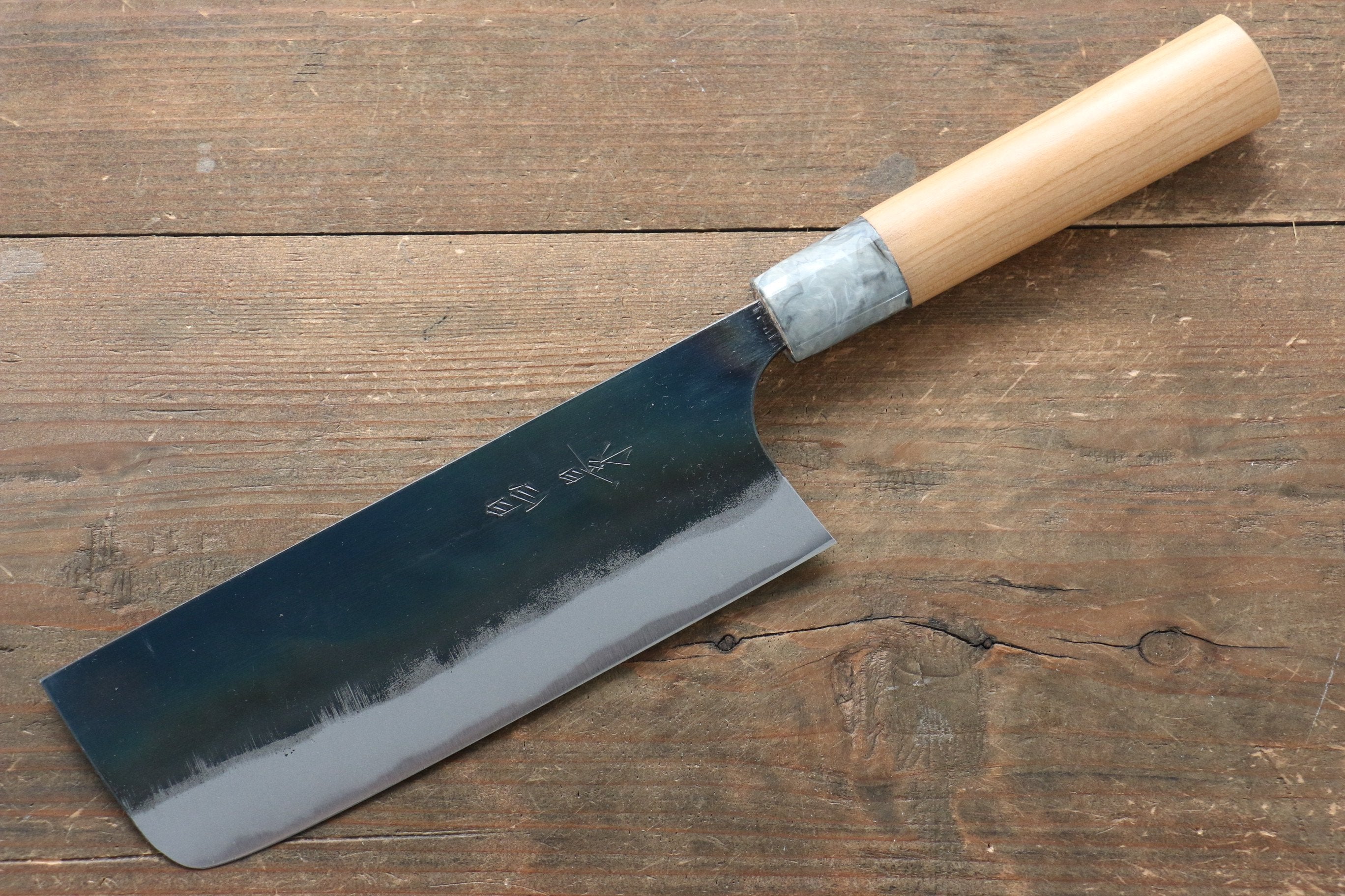 Masakage Masakage Mizu Blue Steel No.2 Black Finished Nakiri 170mm with American Cherry Handle - Japanny - Best Japanese Knife