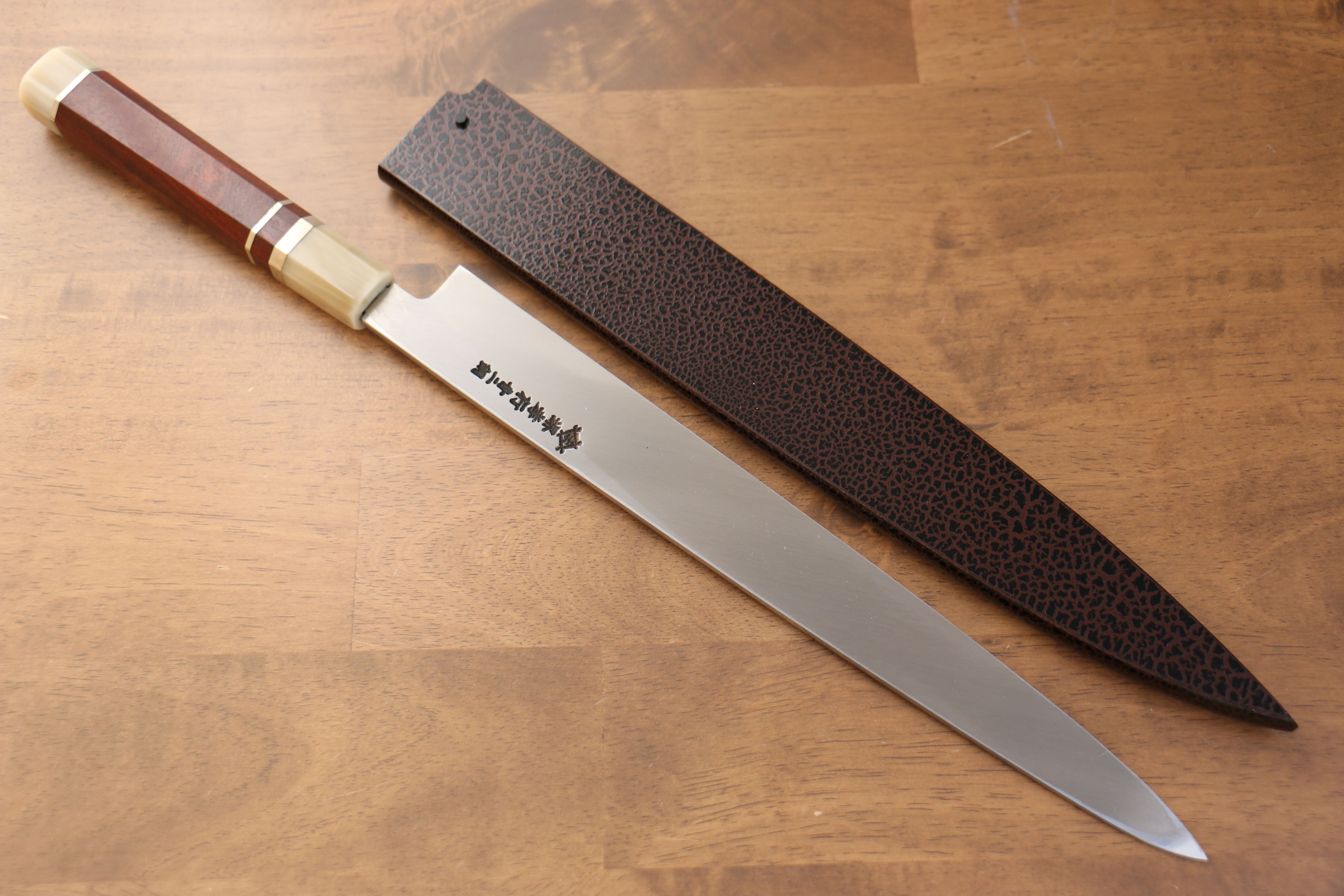 Sakai Takayuki Tenryu Uzushio Blue Steel No.2 Dragon Engraved Yanagiba 300mm Red Ebony Wood Handle with Sheath - Japanny - Best Japanese Knife