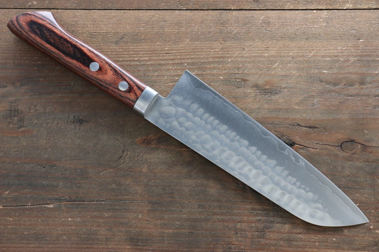Kunihira Tanzo VG1 Hammered Santoku 170mm Mahogany Handle - Japanny - Best Japanese Knife