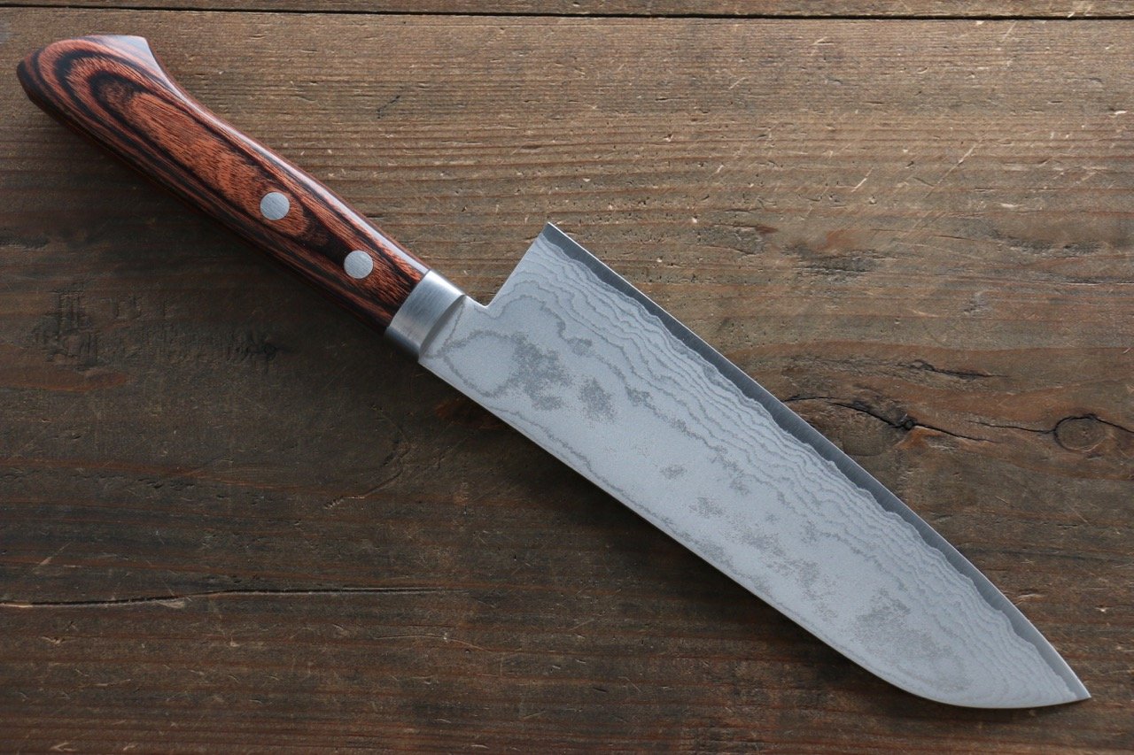 Kunihira Tanzo VG1 Damascus Santoku 170mm Mahogany Handle - Japanny - Best Japanese Knife