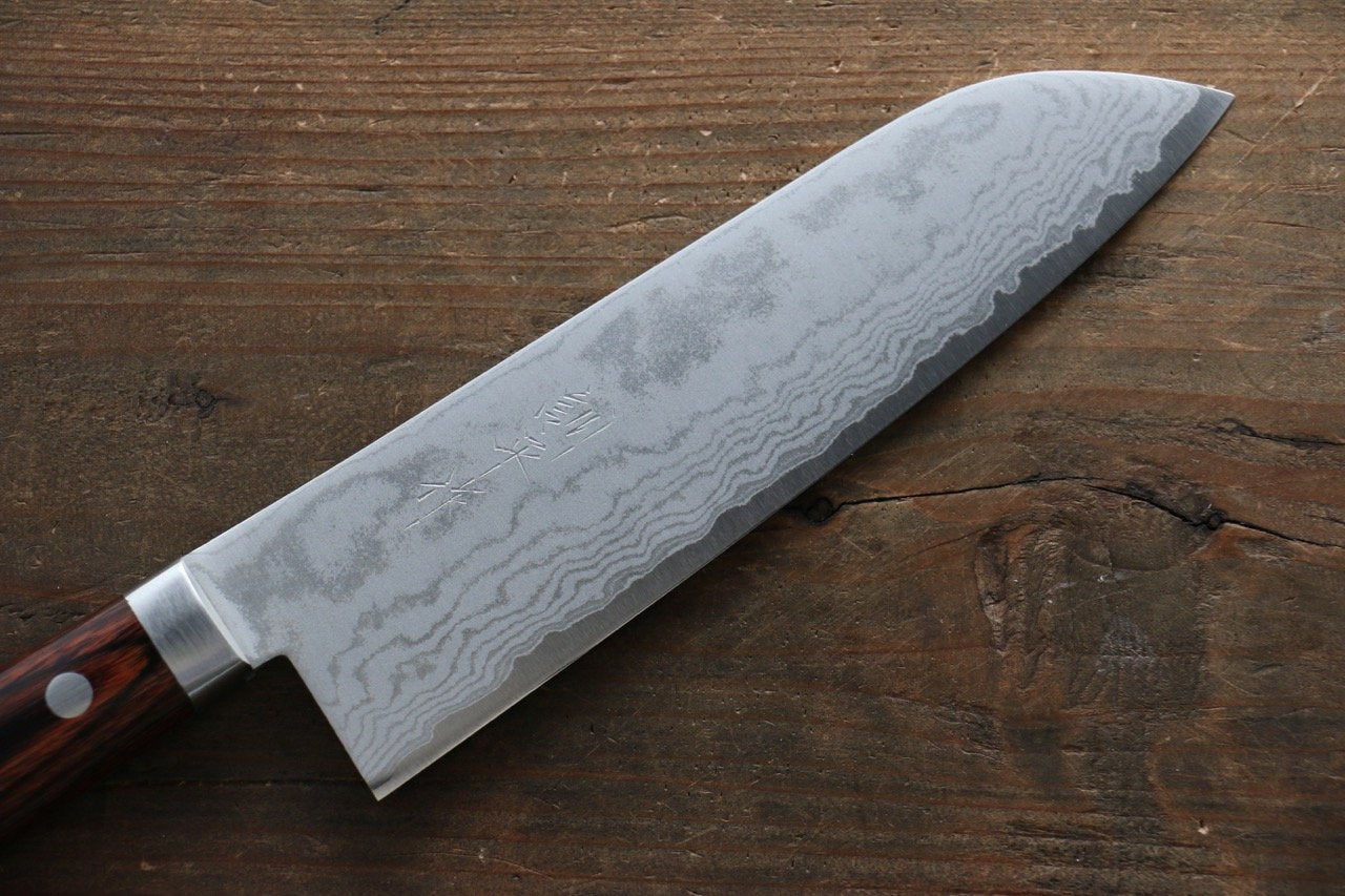 Kunihira Tanzo VG1 Damascus Santoku 170mm Mahogany Handle - Japanny - Best Japanese Knife