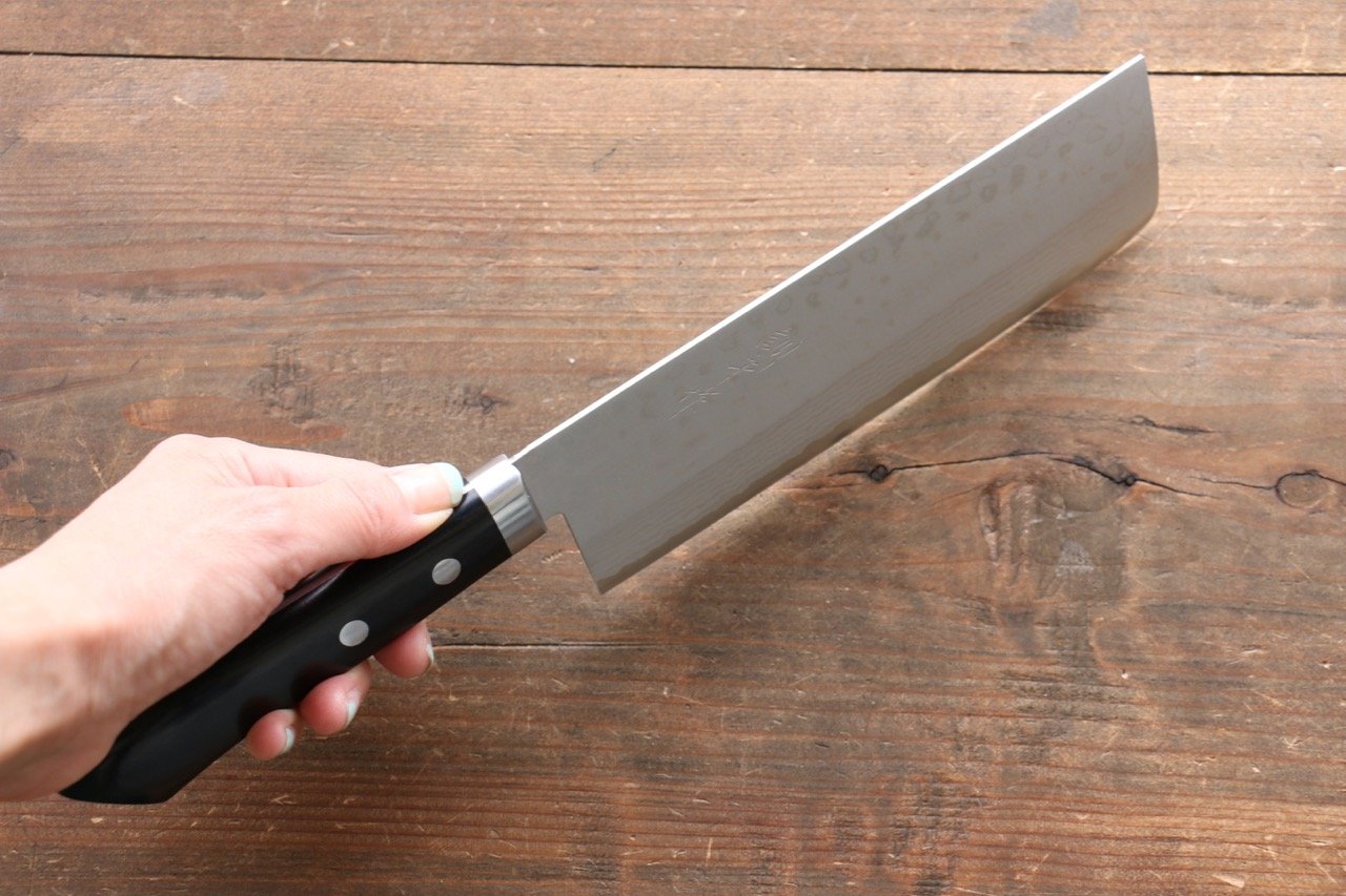 Kunihira Sairyu VG10 Damascus Nakiri 165mm Pakka wood Handle - Japanny - Best Japanese Knife