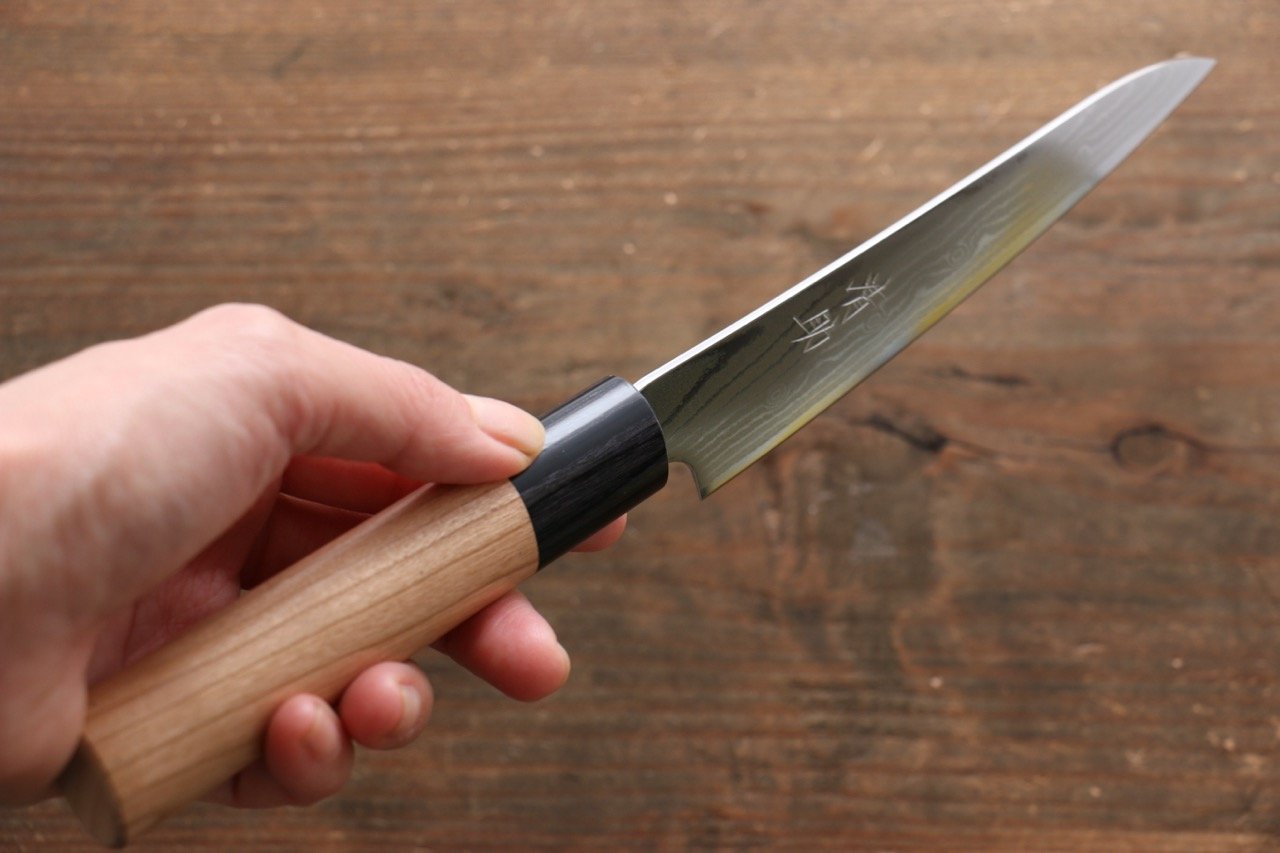 Seisuke VG10 37 Layer Damascus Petty-Utility 130mm Cherry Tree Handle - Japanny - Best Japanese Knife