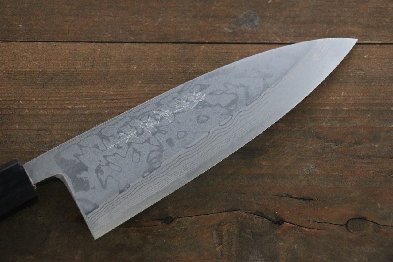 Hideo Kitaoka White Steel No.2 Damascus Deba 180mm Shitan Handle - Japanny - Best Japanese Knife