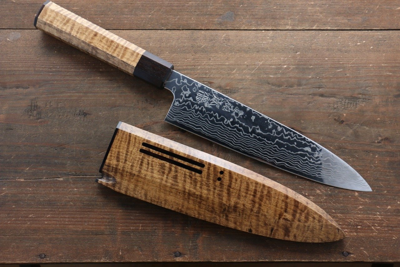 Sukenari ZDP189 Damascus Gyuto 210mm Marronnier Handle - Japanny - Best Japanese Knife