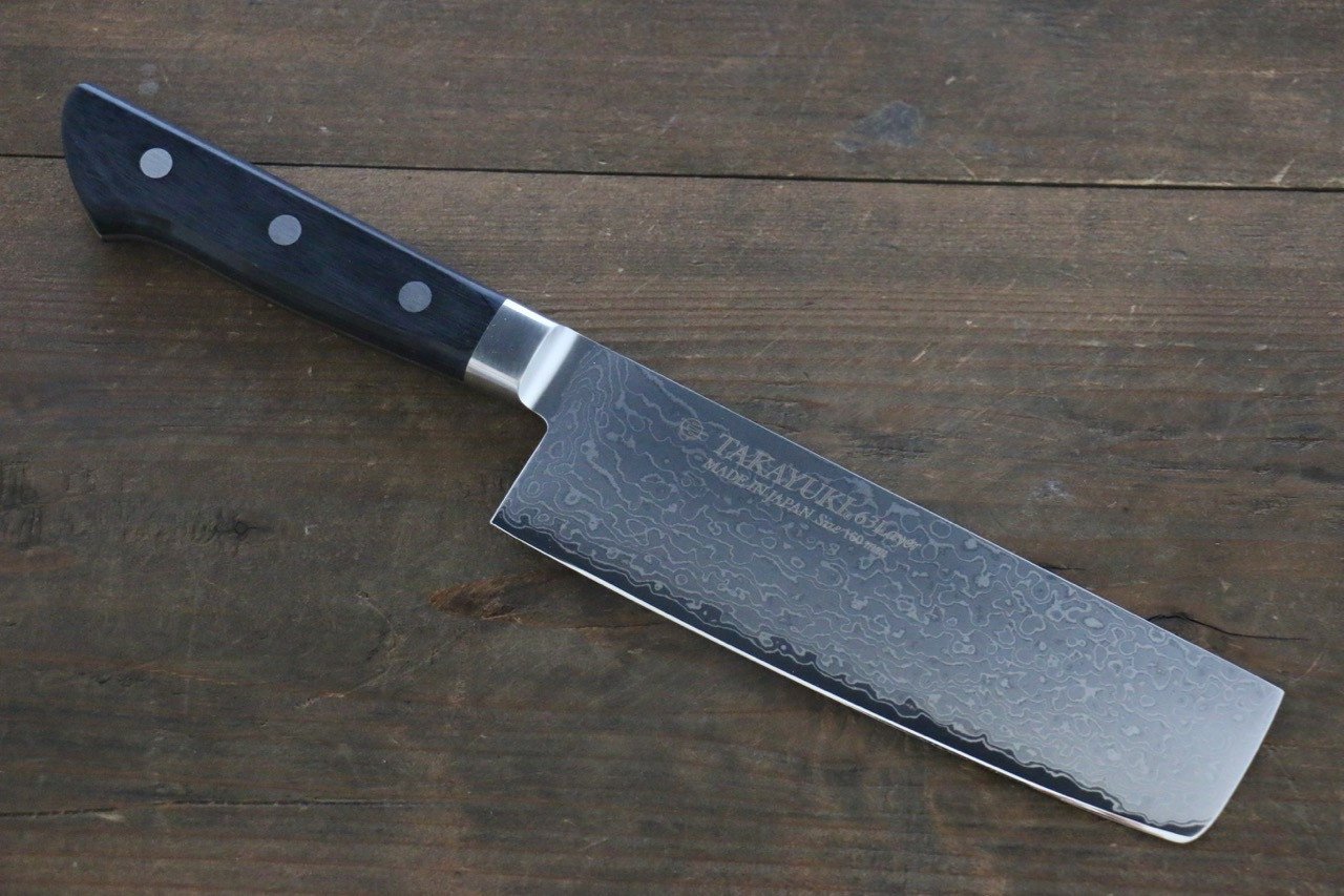 Sakai Takayuki Molybdenum 63 Layer Damascus Nakiri 160mm - Japanny - Best Japanese Knife