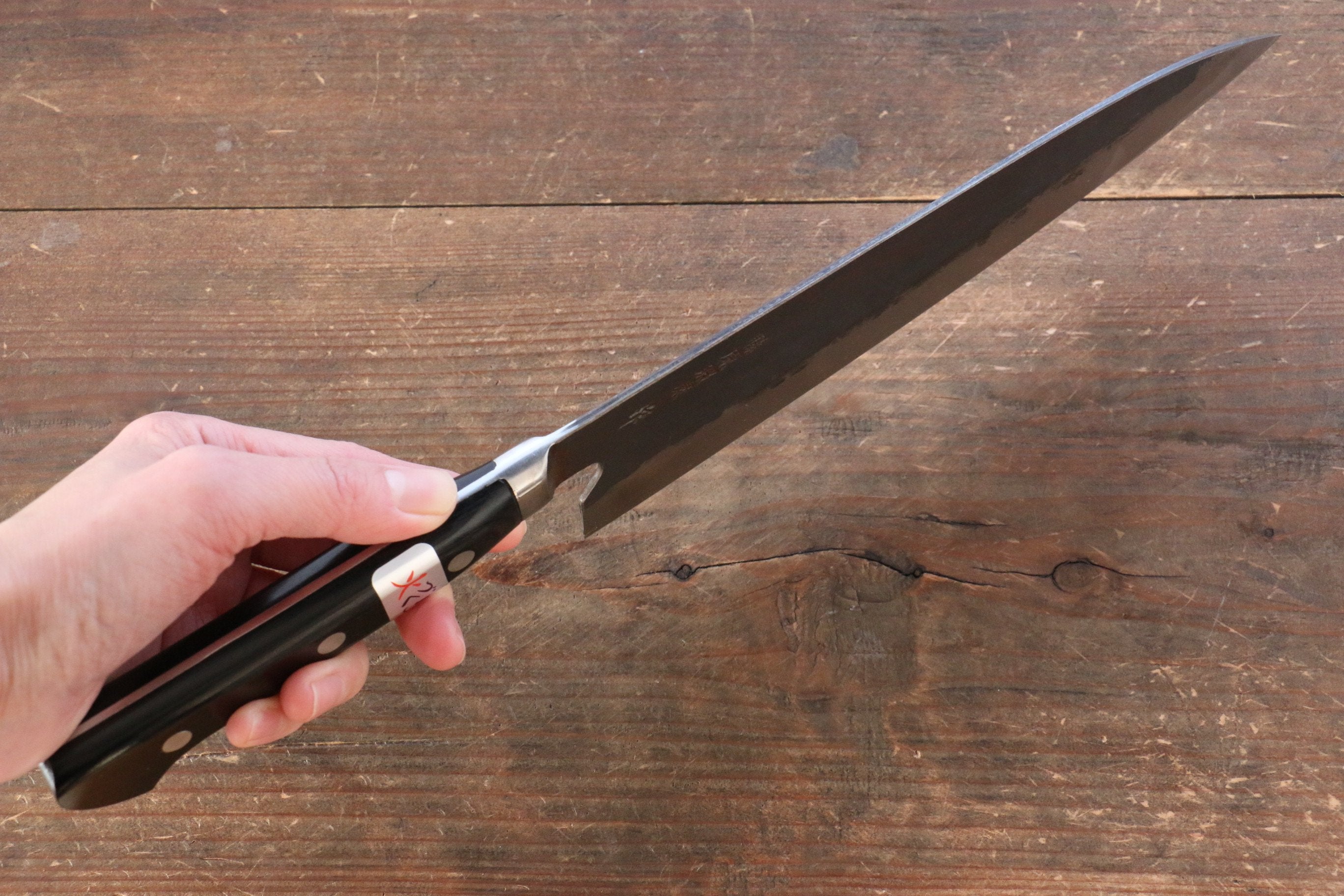 Fujiwara Teruyasu Fujiwara Teruyasu Denka Blue Super Black Finished Gyuto 210mm with Black Pakka wood Handle - Japanny - Best Japanese Knife