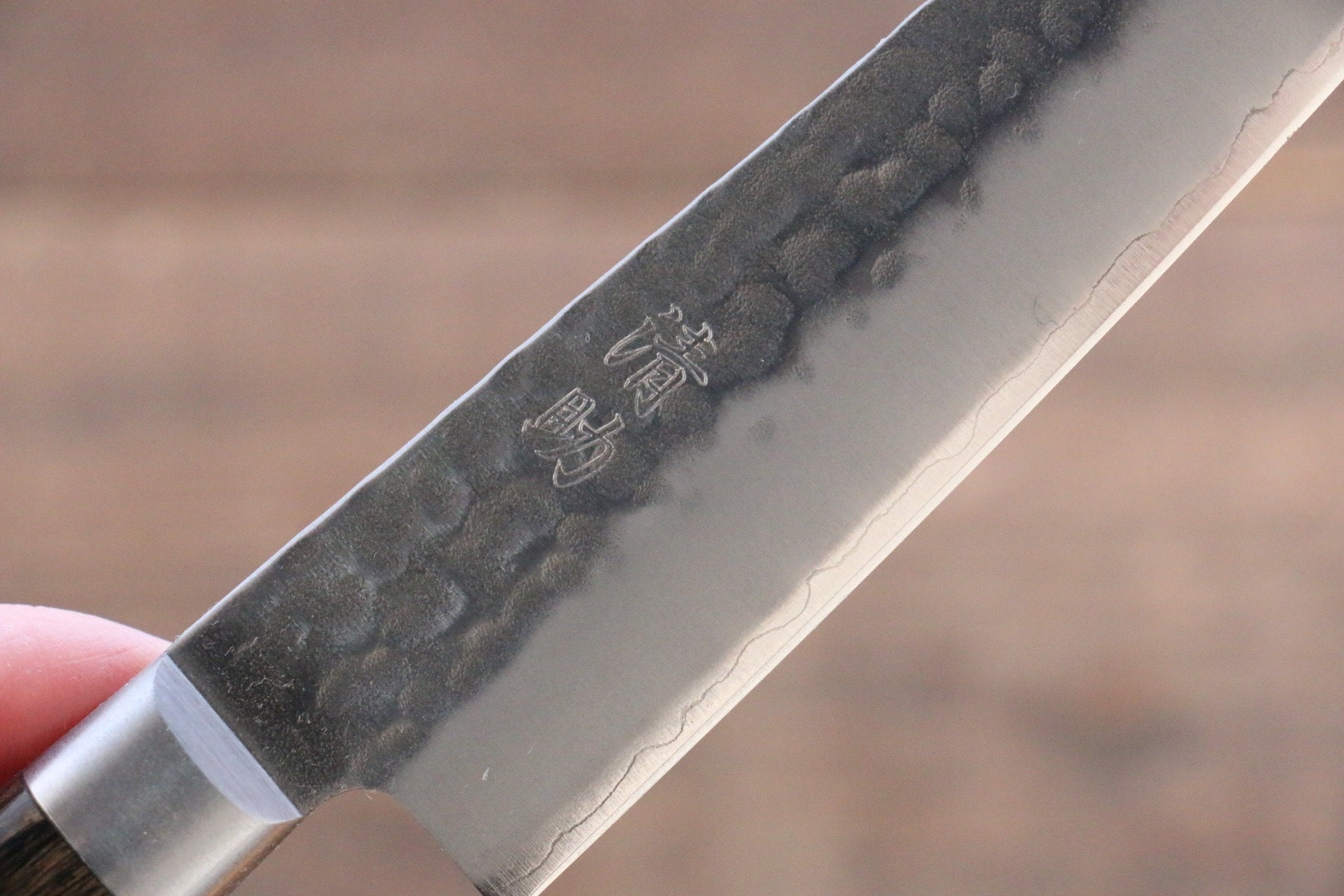 Seisuke AUS8 Hammered Petty-Utility 135mm Brown Pakka wood Handle - Japanny - Best Japanese Knife