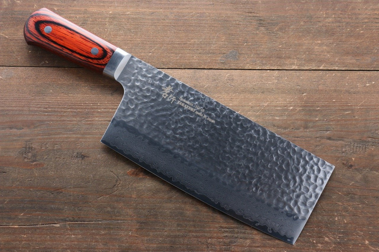 Sakai Takayuki VG10 33 Layer Damascus Chinese Cleaver 195mm Mahogany Pakka wood Handle - Japanny - Best Japanese Knife