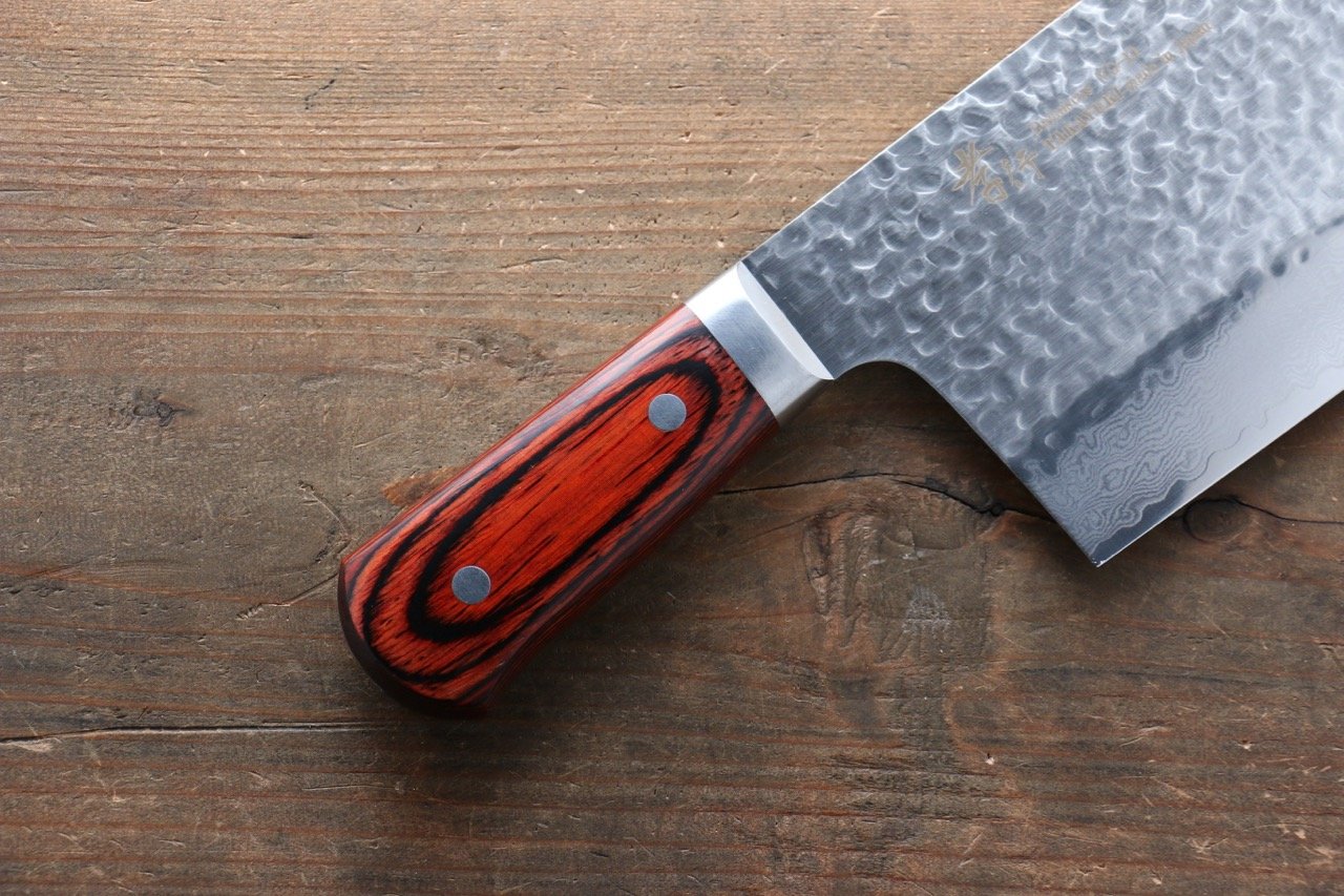 Sakai Takayuki VG10 33 Layer Damascus Chinese Cleaver 195mm Mahogany Pakka wood Handle - Japanny - Best Japanese Knife