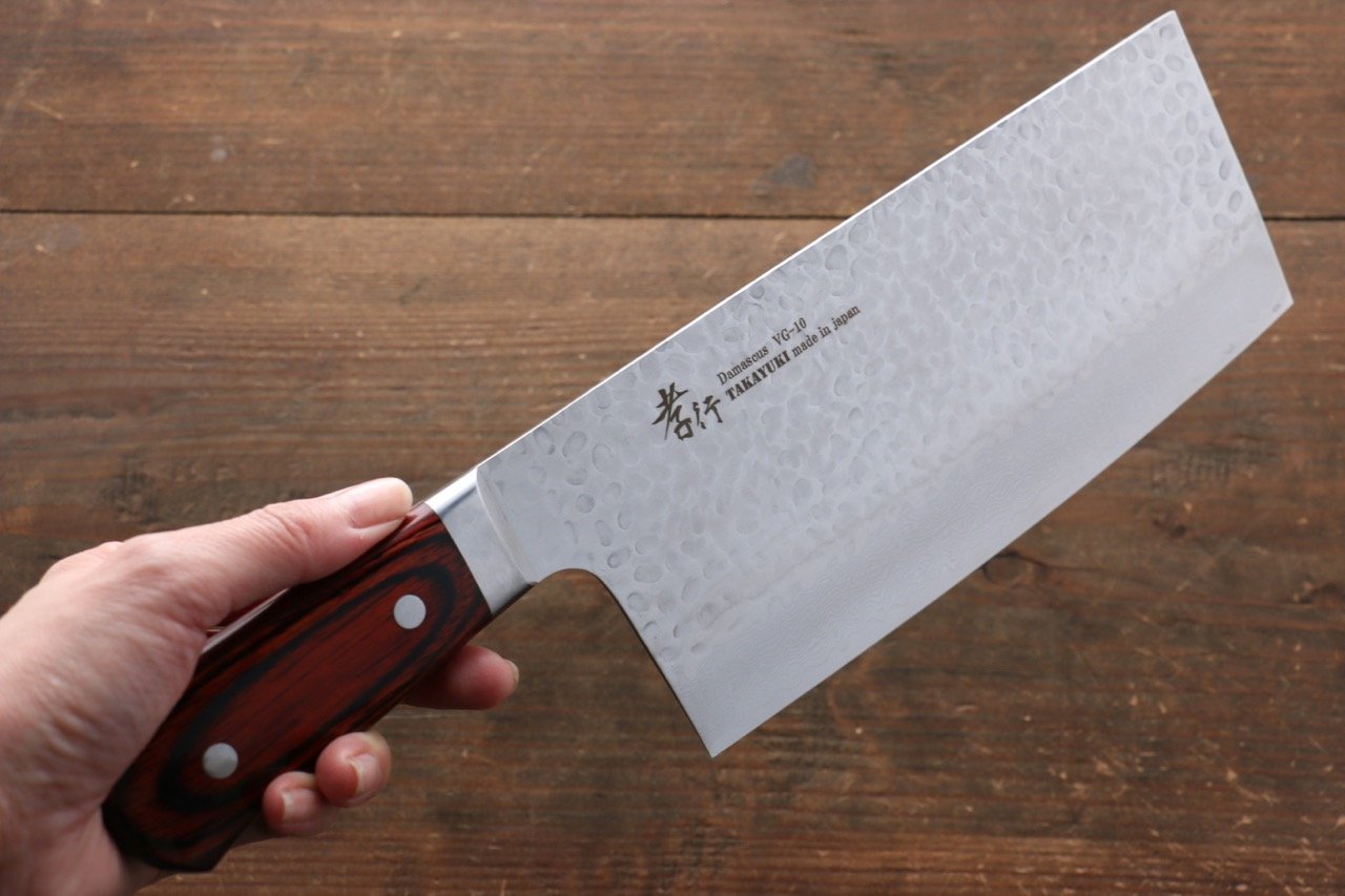 Sakai Takayuki VG10 33 Layer Damascus Chinese Cleaver 195mm Mahogany Pakka wood Handle - Japanny - Best Japanese Knife